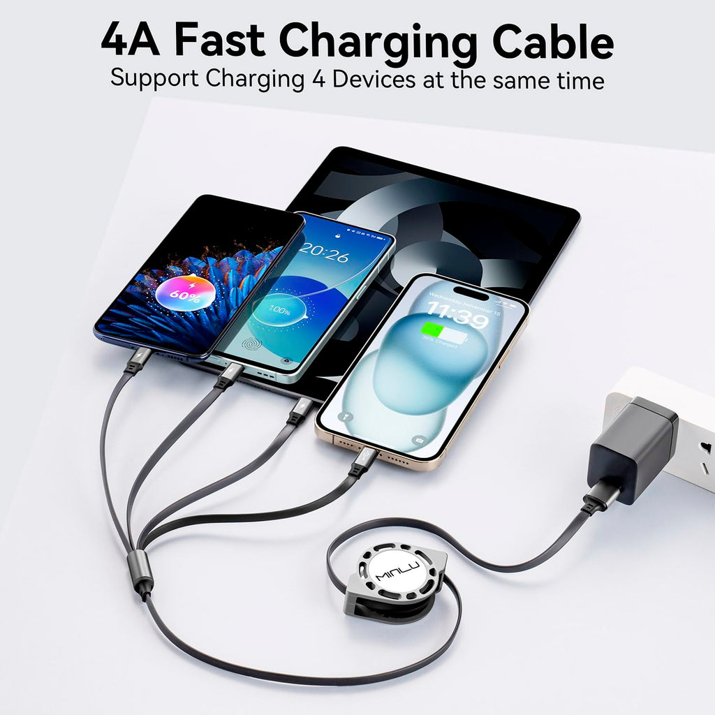 MINLU Cable de carga múltiple 4A, paquete de 2 cables de carga rápi...