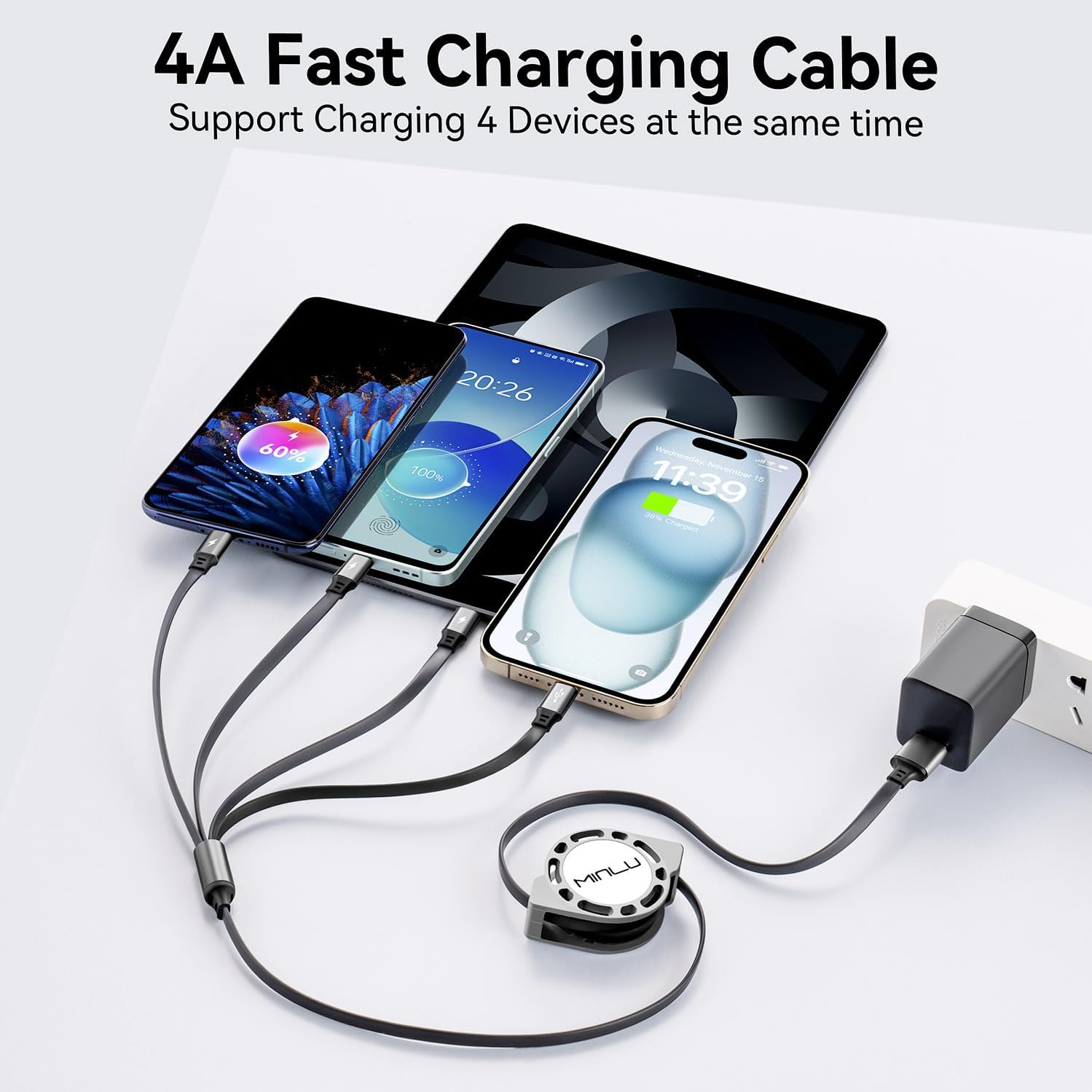 MINLU Cable de carga múltiple 4A, paquete de 2 cables de carga rápi...
