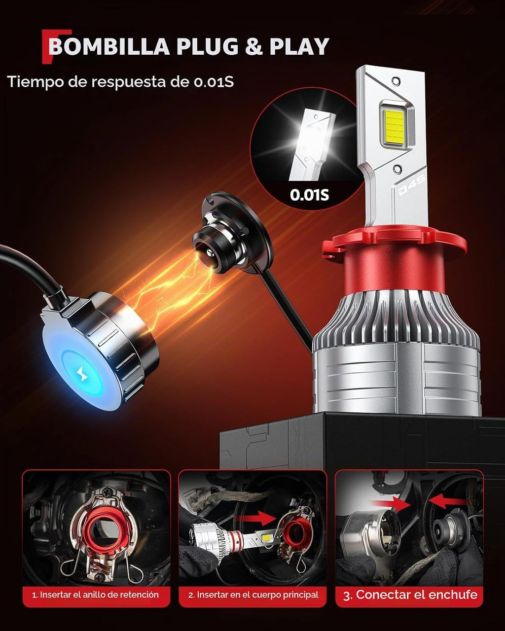 Torchbeam Bombillas HID D4S, 60000LM de brillo 6000K blanco frío, p...