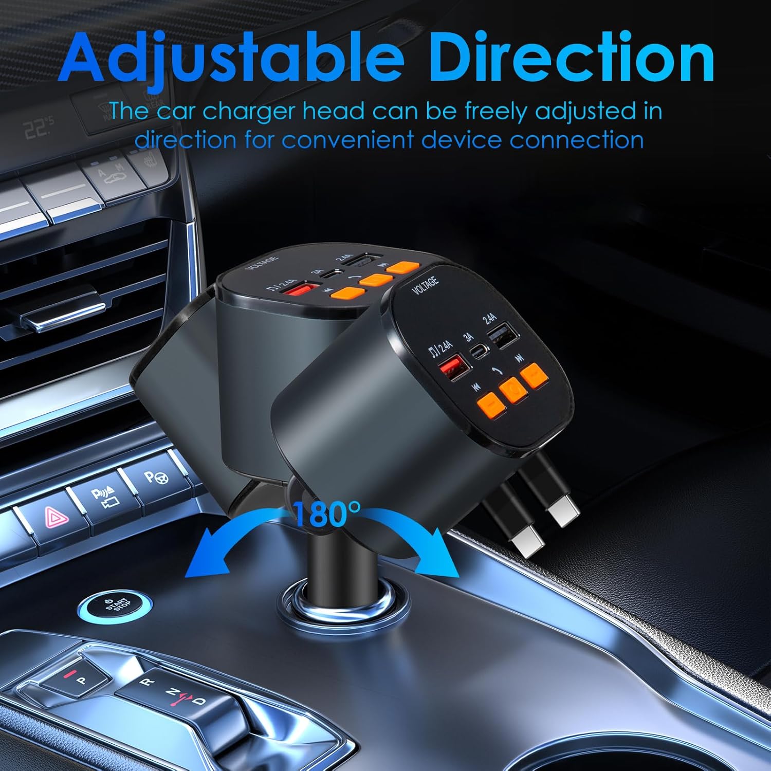 Cargador de Coche Retráctil, Cargador de Coche para Teléfono 5 en 1...