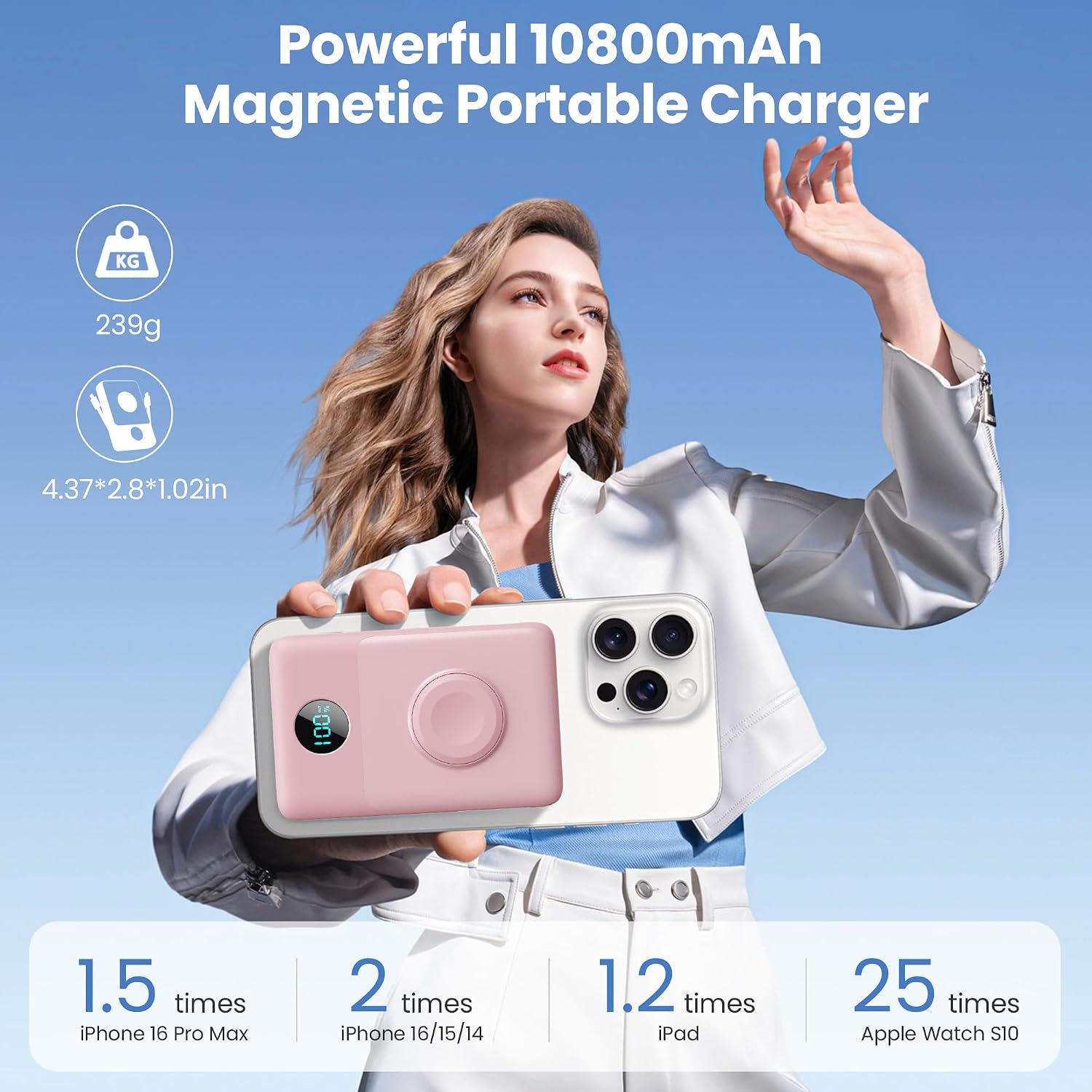 Ekrist Cargador portátil magnético para MagSafe con cable integrado...