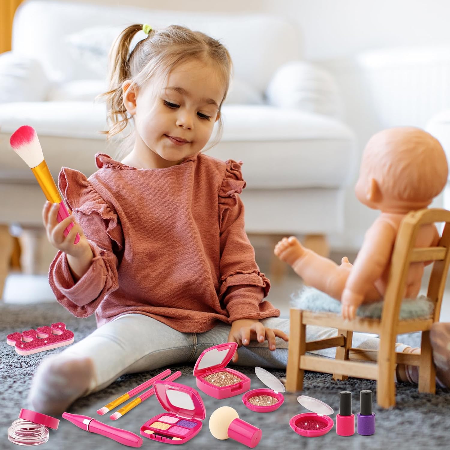 Kit de maquillaje de simulación para niñas pequeñas, juego de maqui...