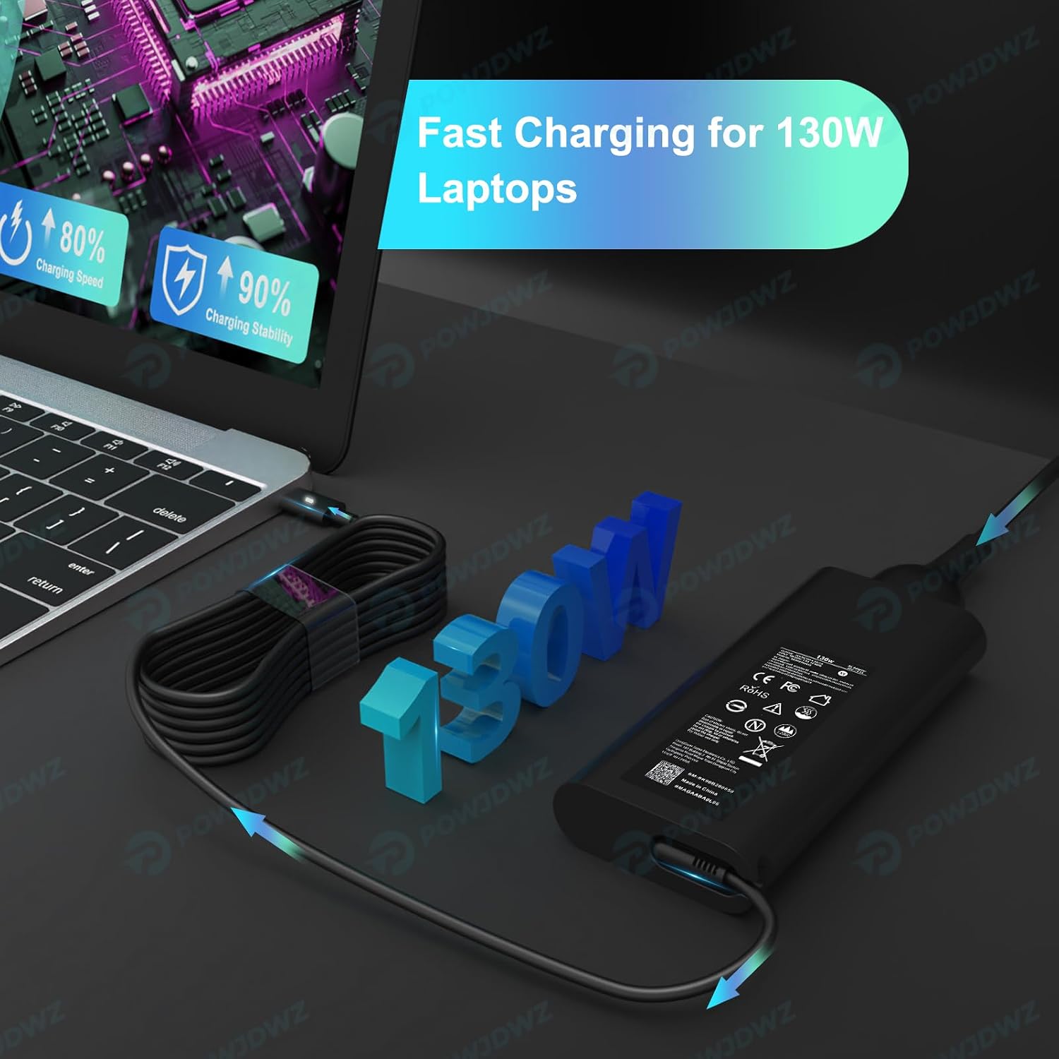 Cargador USB tipo C de 130 W compatible con Dell XPS 15 17 9500 951...