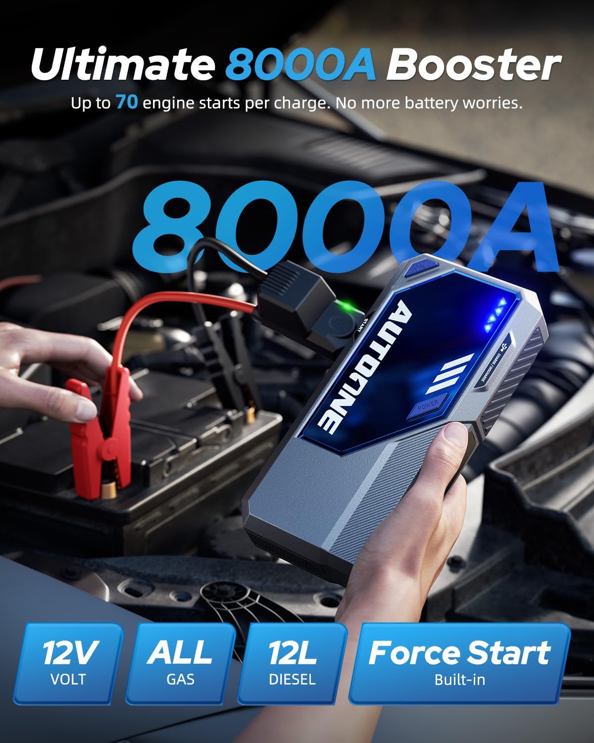 AUTOONE M4 - Arrancador de batería portátil de auto, 7500 A, paquet...