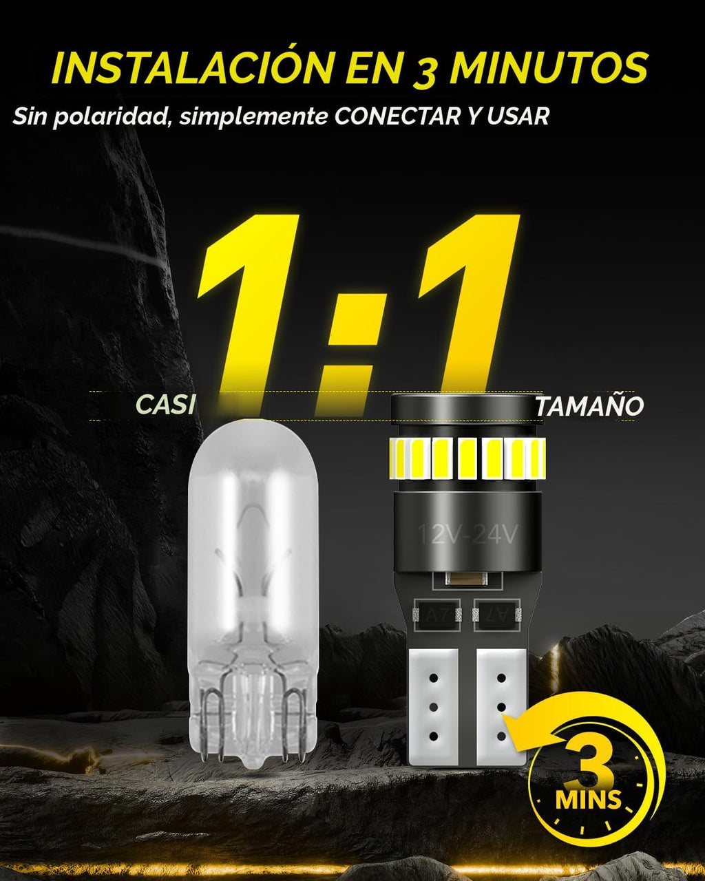 Bombillas LED superbrillantes tamaño 194 Auxito; 168, 2825, W5W, T1...