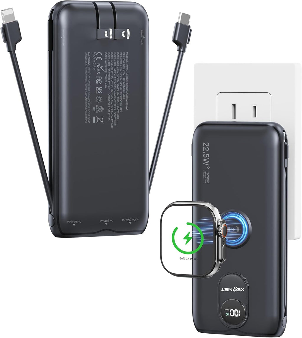 Cargador Portátil XEGNER 10000mAh 20W, Enchufe de Pared, 2 Cables,...