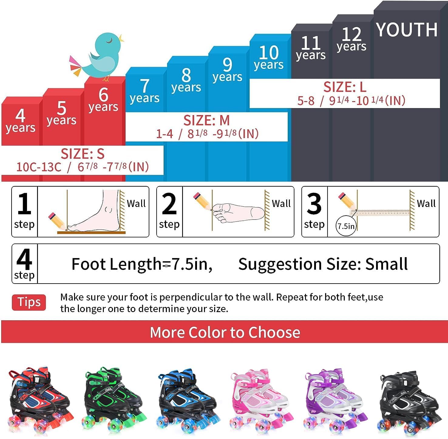 Nattork Patines de ruedas para niños y niñas, patines cuádruples aj...