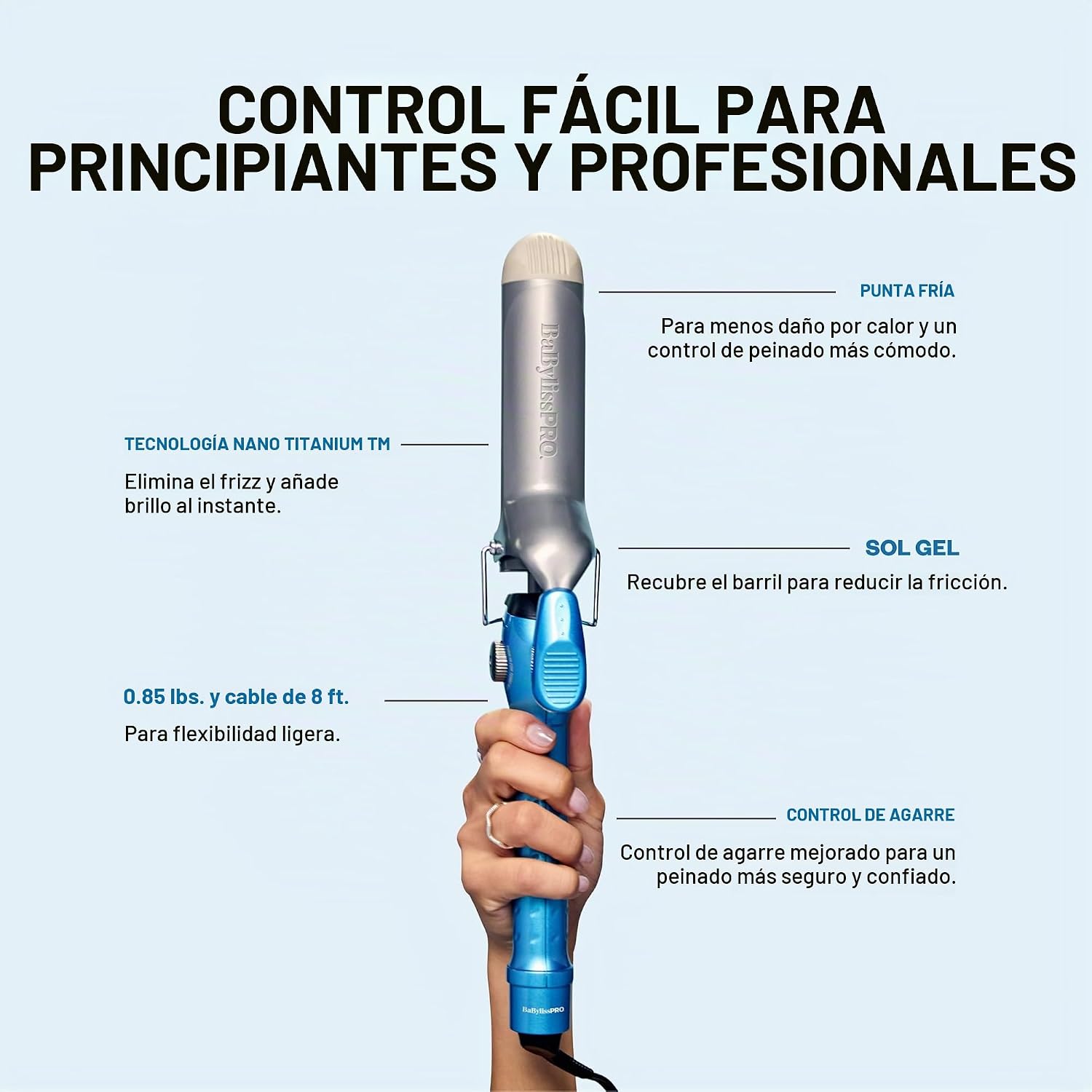 BaBylissPRO Rizador de Resorte de Titanio Nano, Varita Profesional...