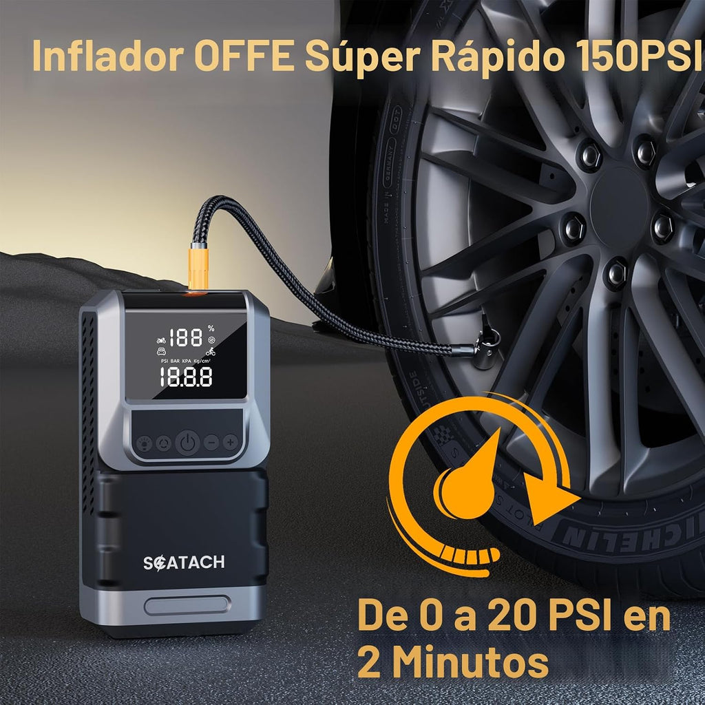 Arrancador de salto con compresor de aire, inflador de neumáticos 6...