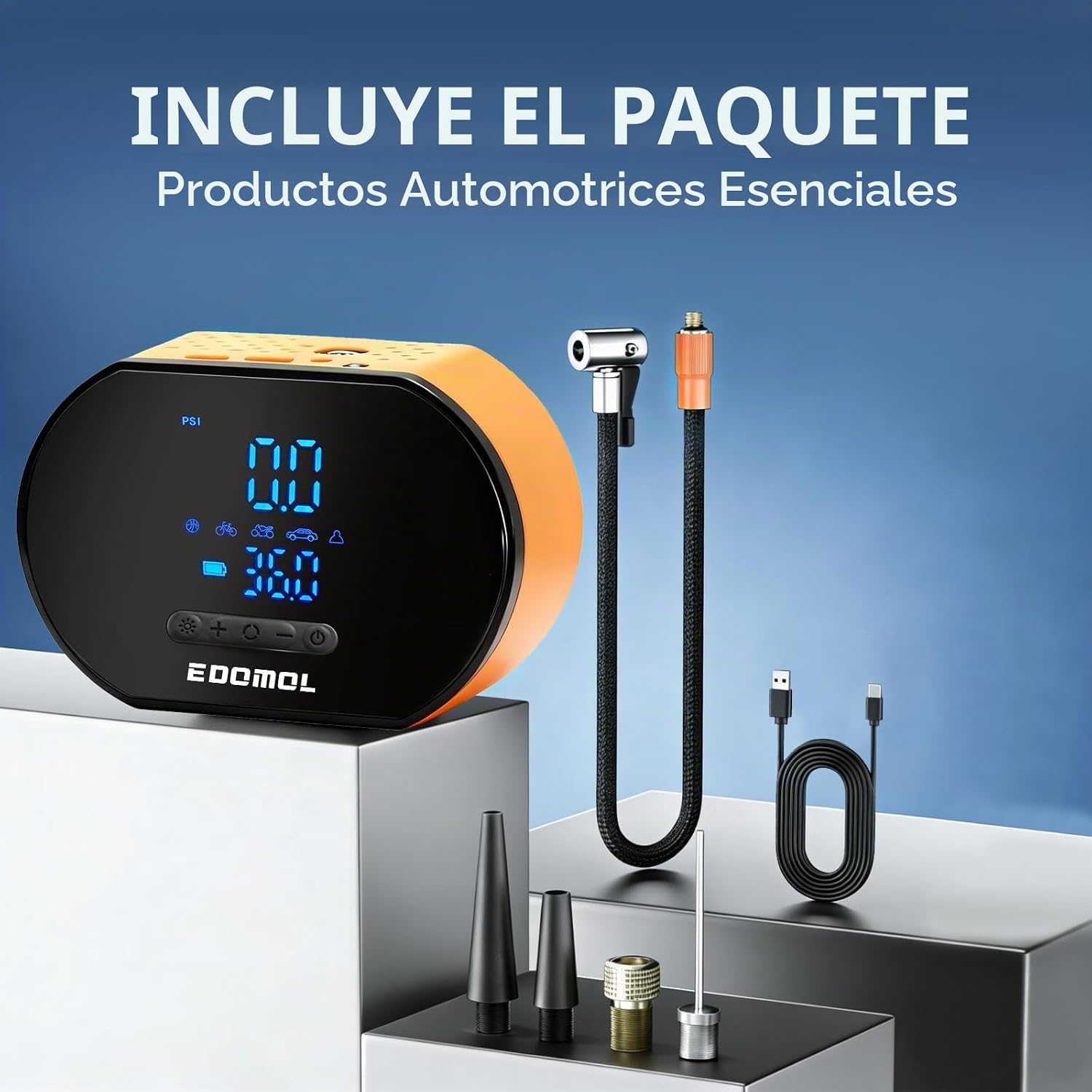 EDOMOL Compresor de aire portátil para inflado de neumáticos, bomba...