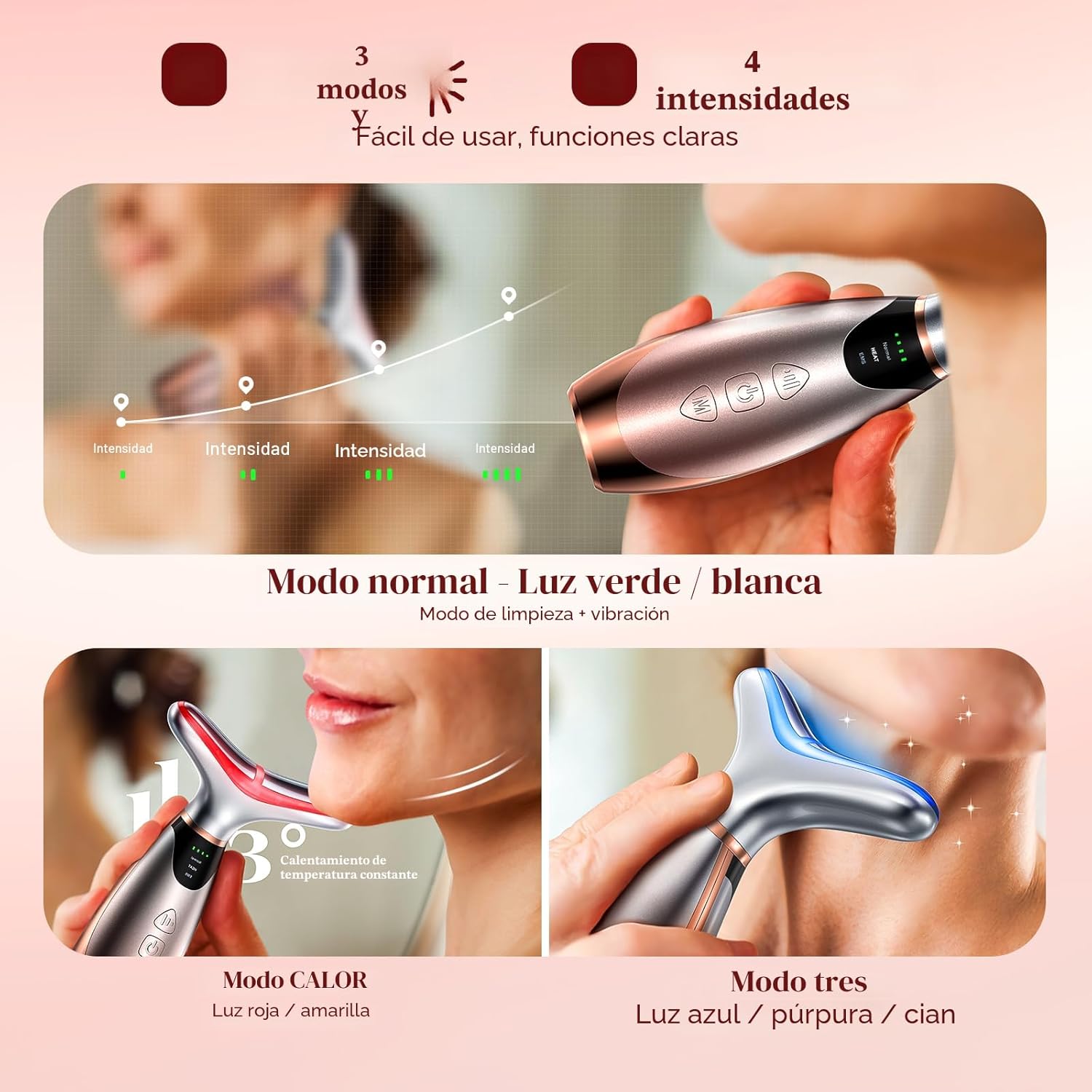 Pedete Masajeador Facial, Terapia de Luz Roja de 7 Colores para Ros...