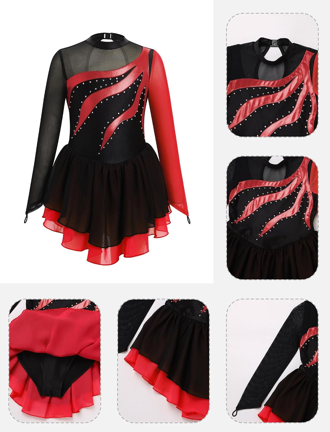 ODASDO Vestido de patinaje sobre hielo artístico para niñas y niños...
