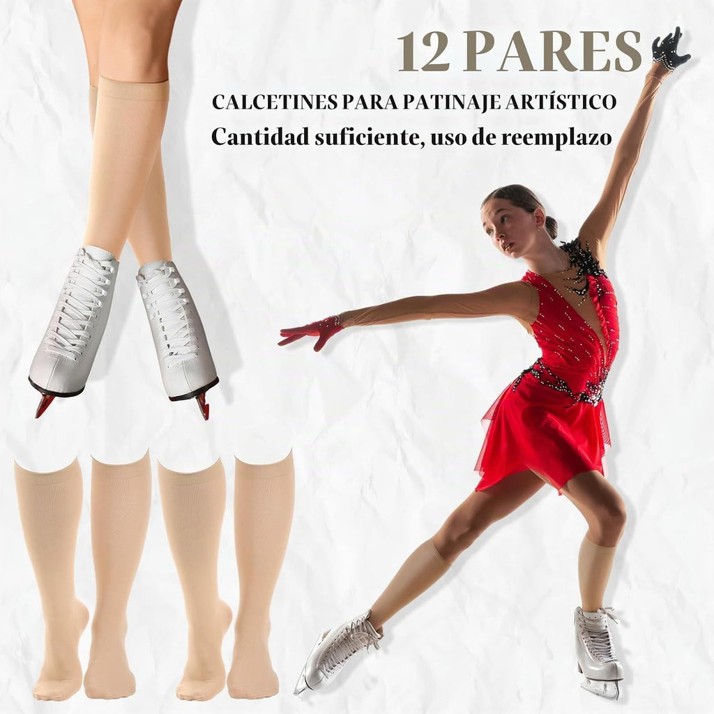Toulite 12 pares de calcetines de patinaje artístico, calcetines de...