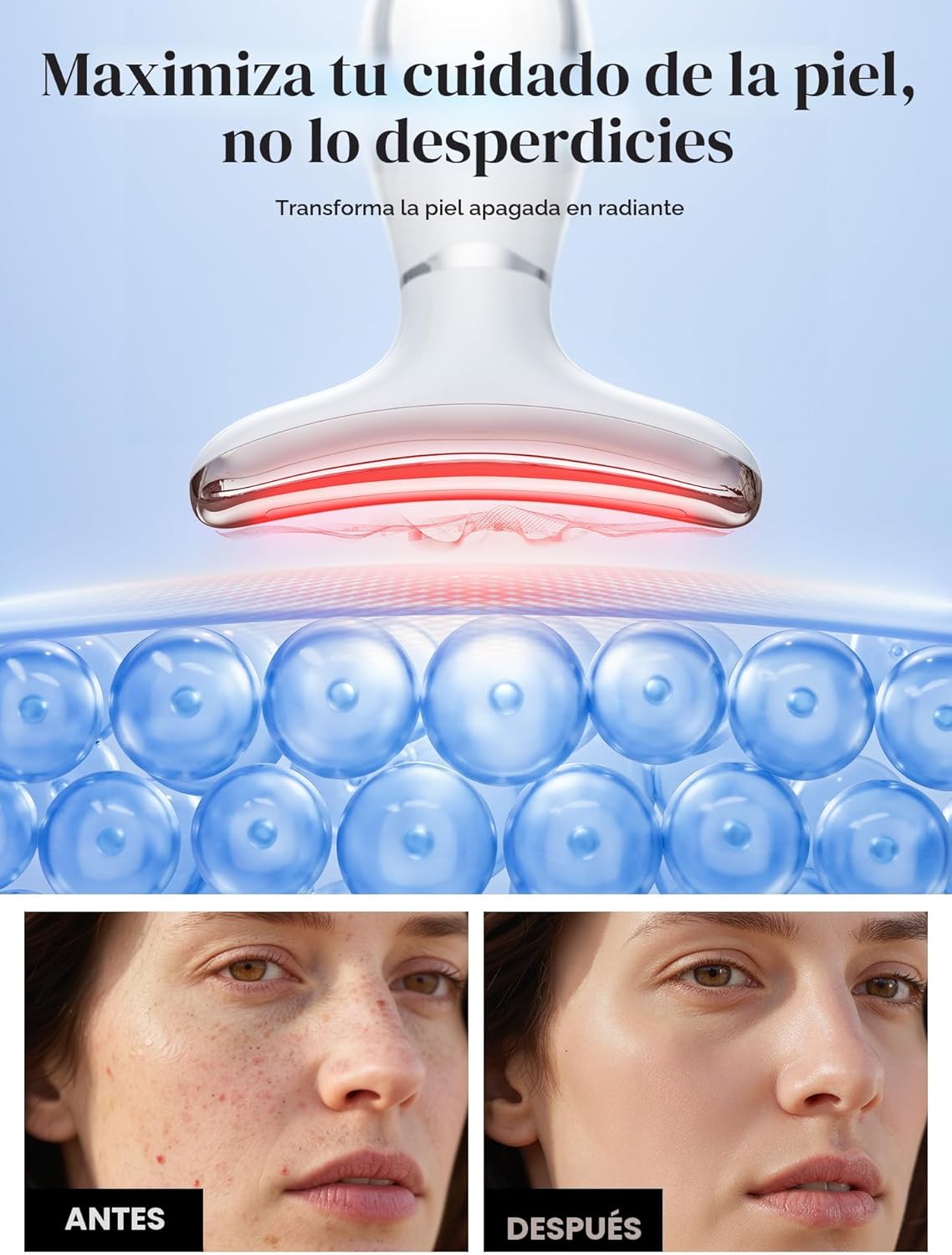 Terapia de luz roja para cara y cuello, herramienta de masajeador f...