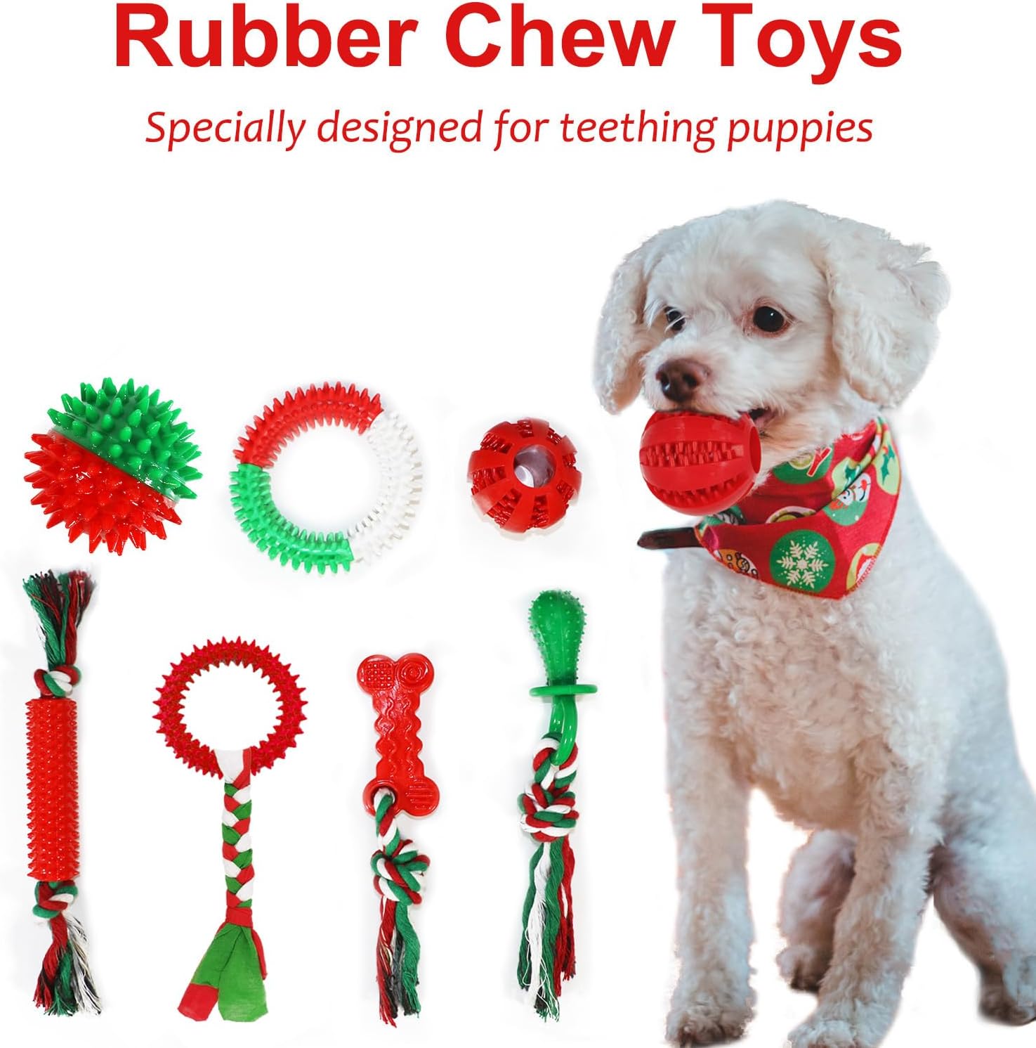 Beiker Paquete de 15 juguetes de Navidad para perros, juguetes mast...