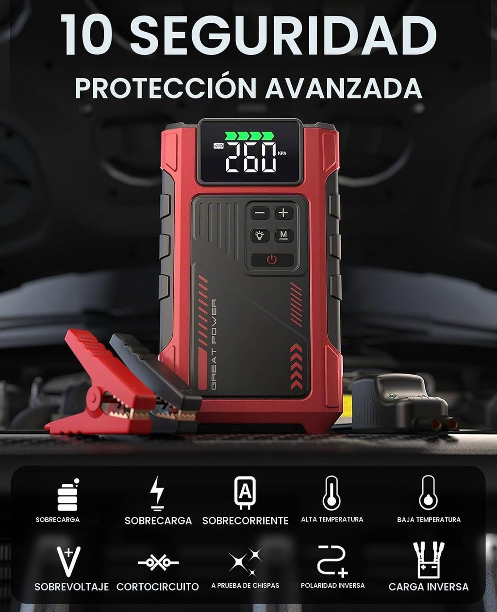 Arrancador de coche de 4500 A con compresor de aire, cargador de ba...
