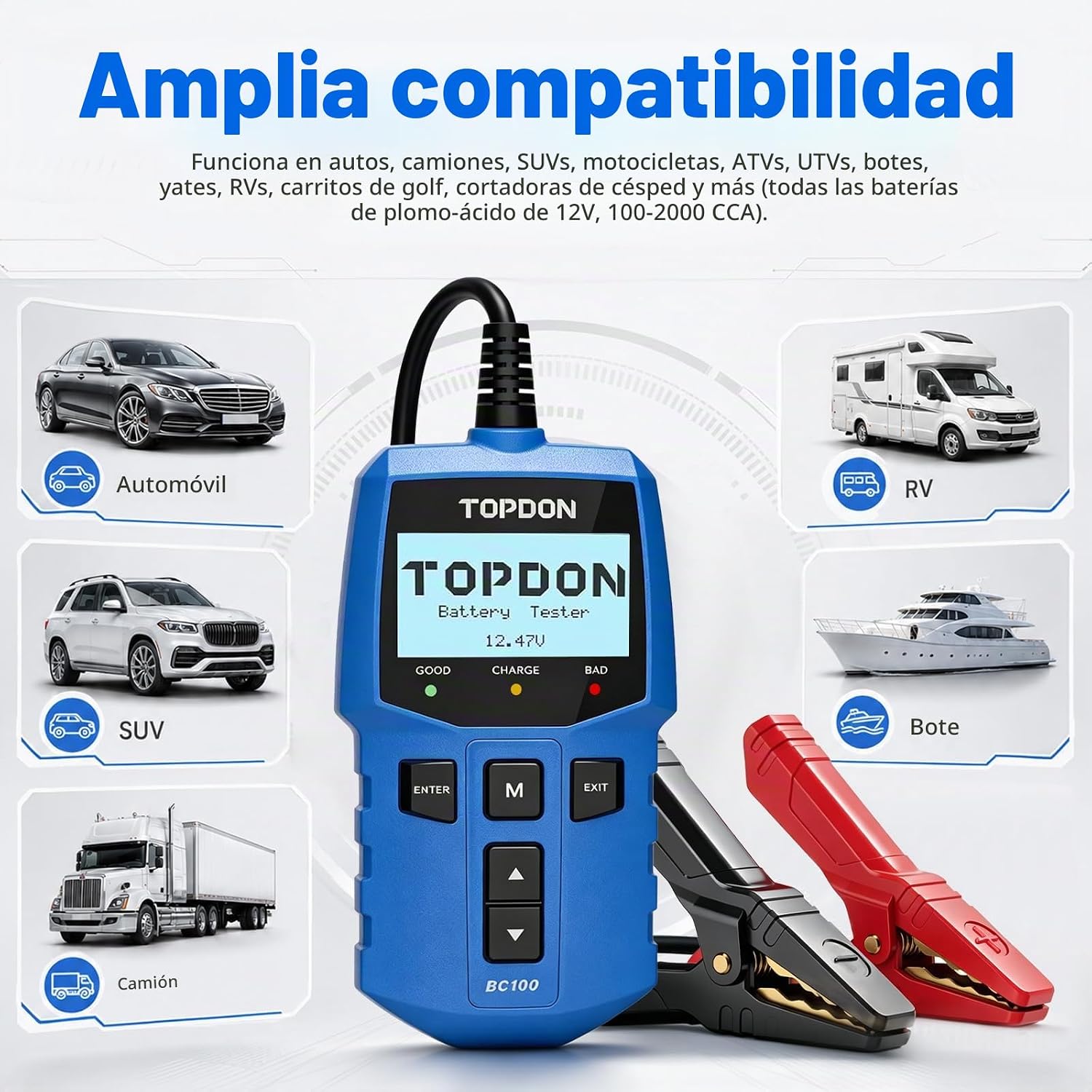 TOPDON BC100 - Probador de batería de automóvil de 12 V, analizador...