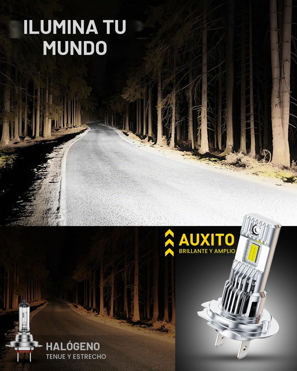 AUXITO Bombillas H7, bombilla H7, no requiere adaptador, 1000% de b...