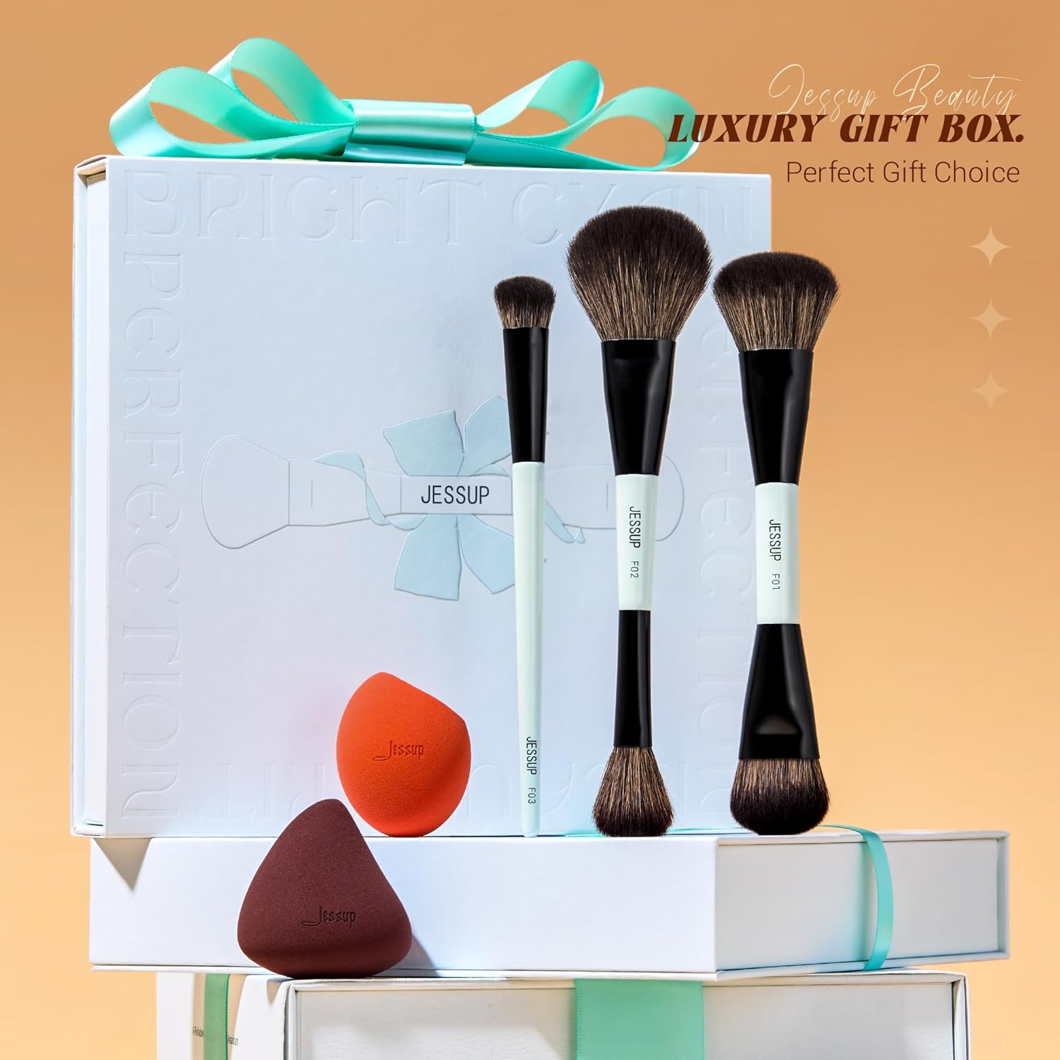 Jessup brochas para el rostro con esponja de maquillaje, juego de 3...