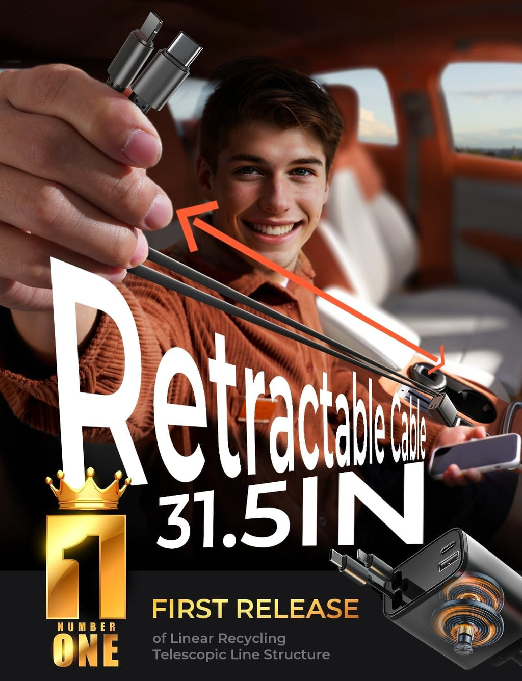 LISEN Cargador de coche retráctil Starlight 4 en 1, adaptador de ci...