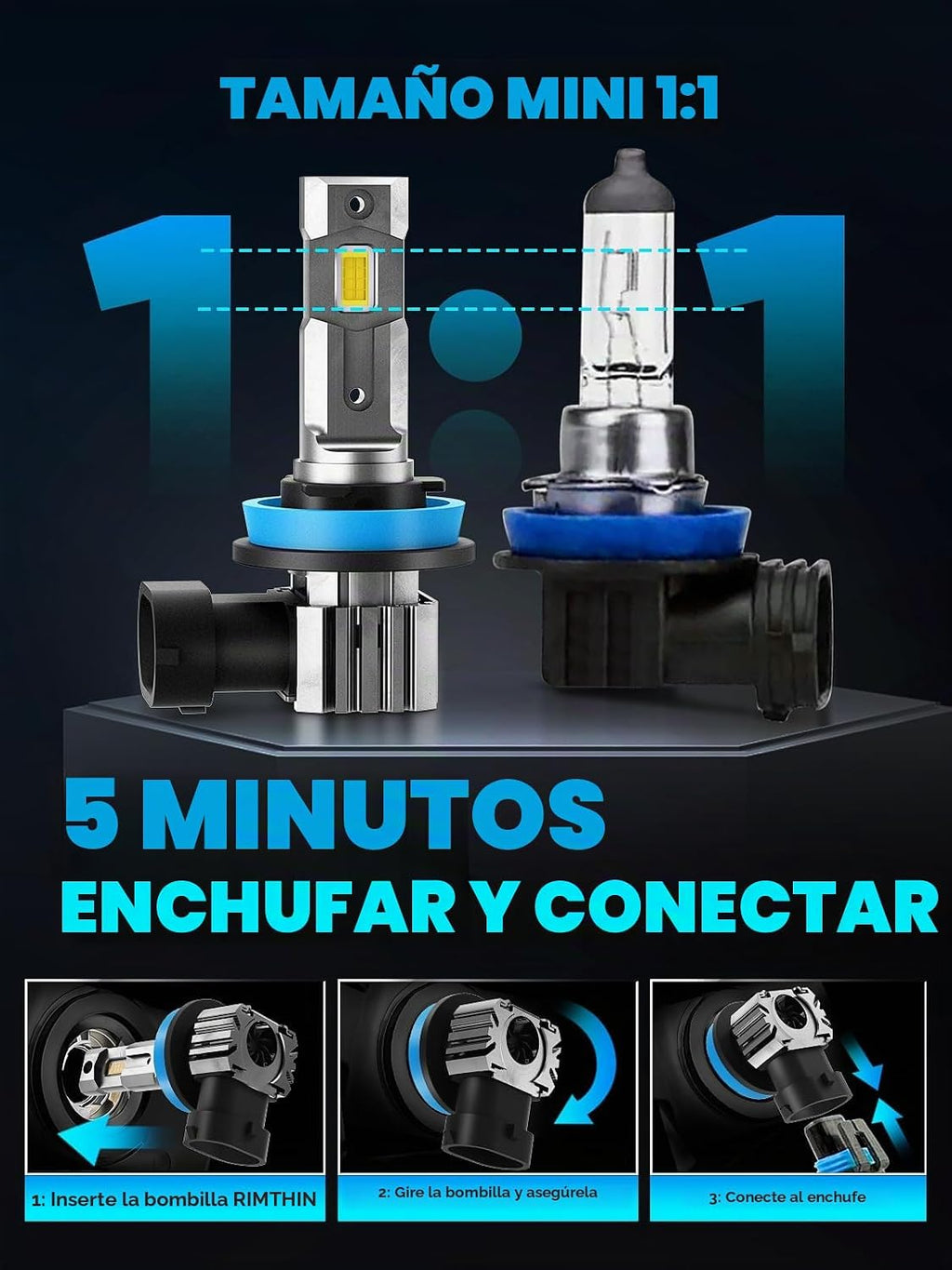 rimthin Bombillas H11, luces antiniebla H8 H9, bombillas blancas fr...