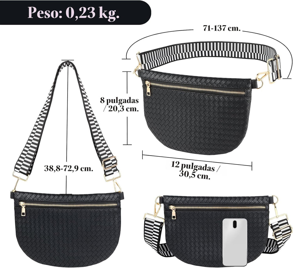 Bolsos cruzados tejidos para mujer, riñonera de cuero tipo bandoler...