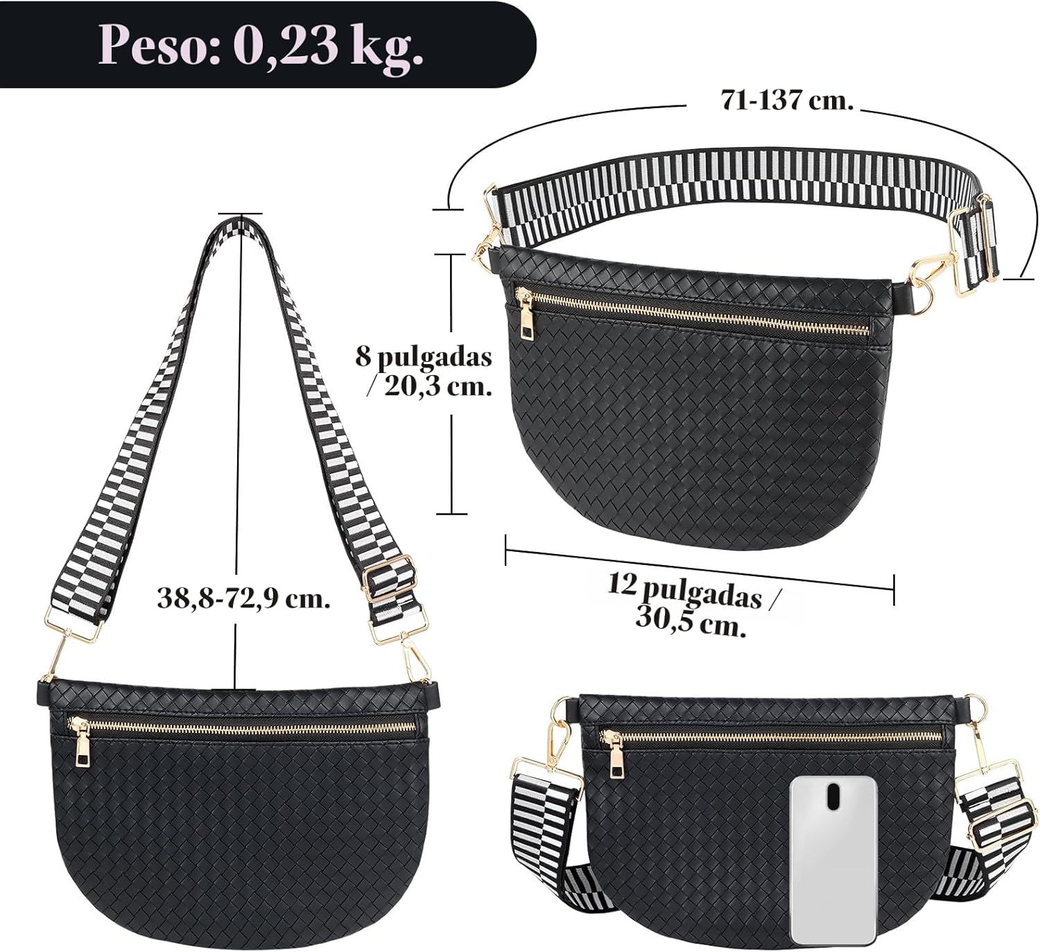 Bolsos cruzados tejidos para mujer, riñonera de cuero tipo bandoler...