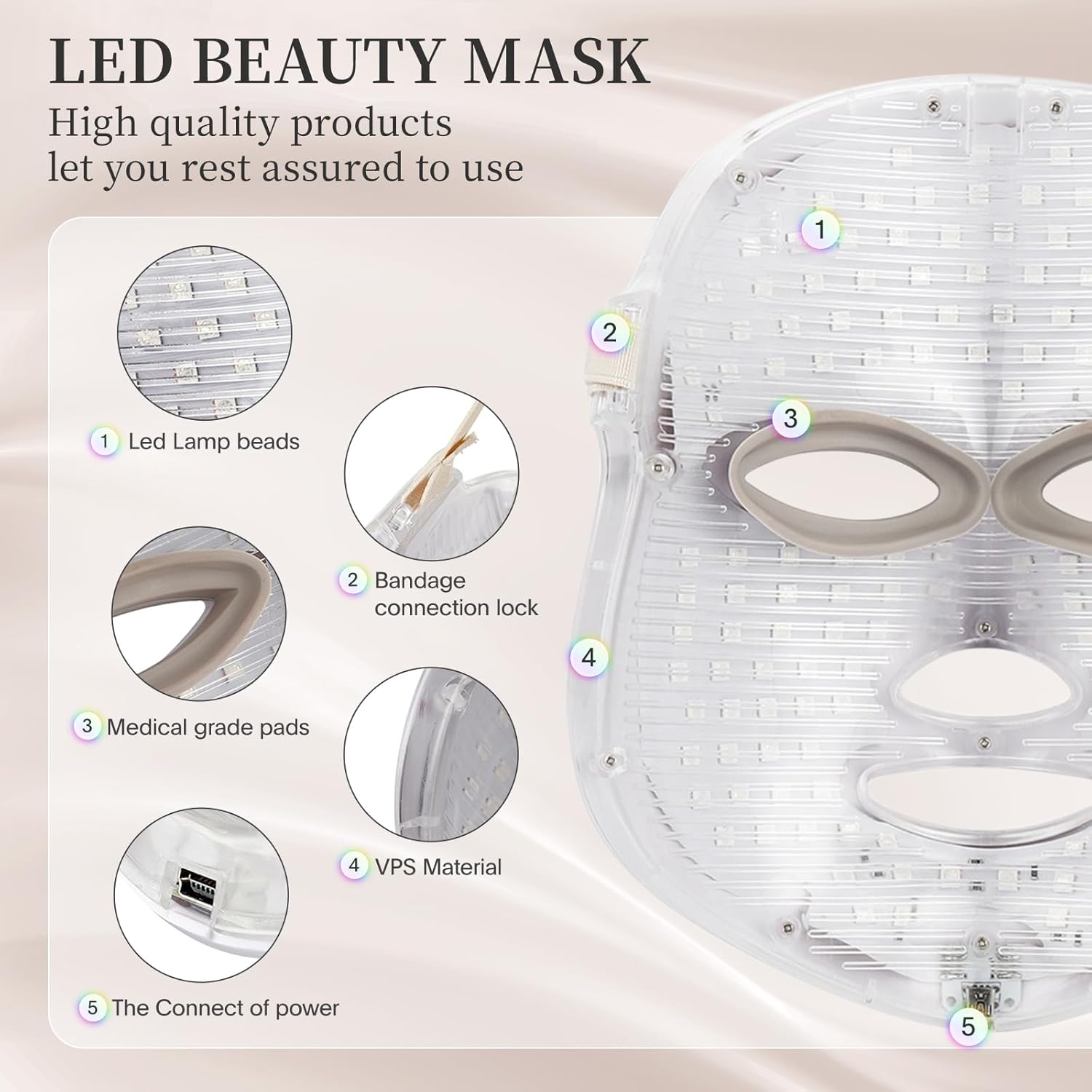 SDKWDH Máscara facial LED terapia de luz, máscara de terapia de luz...