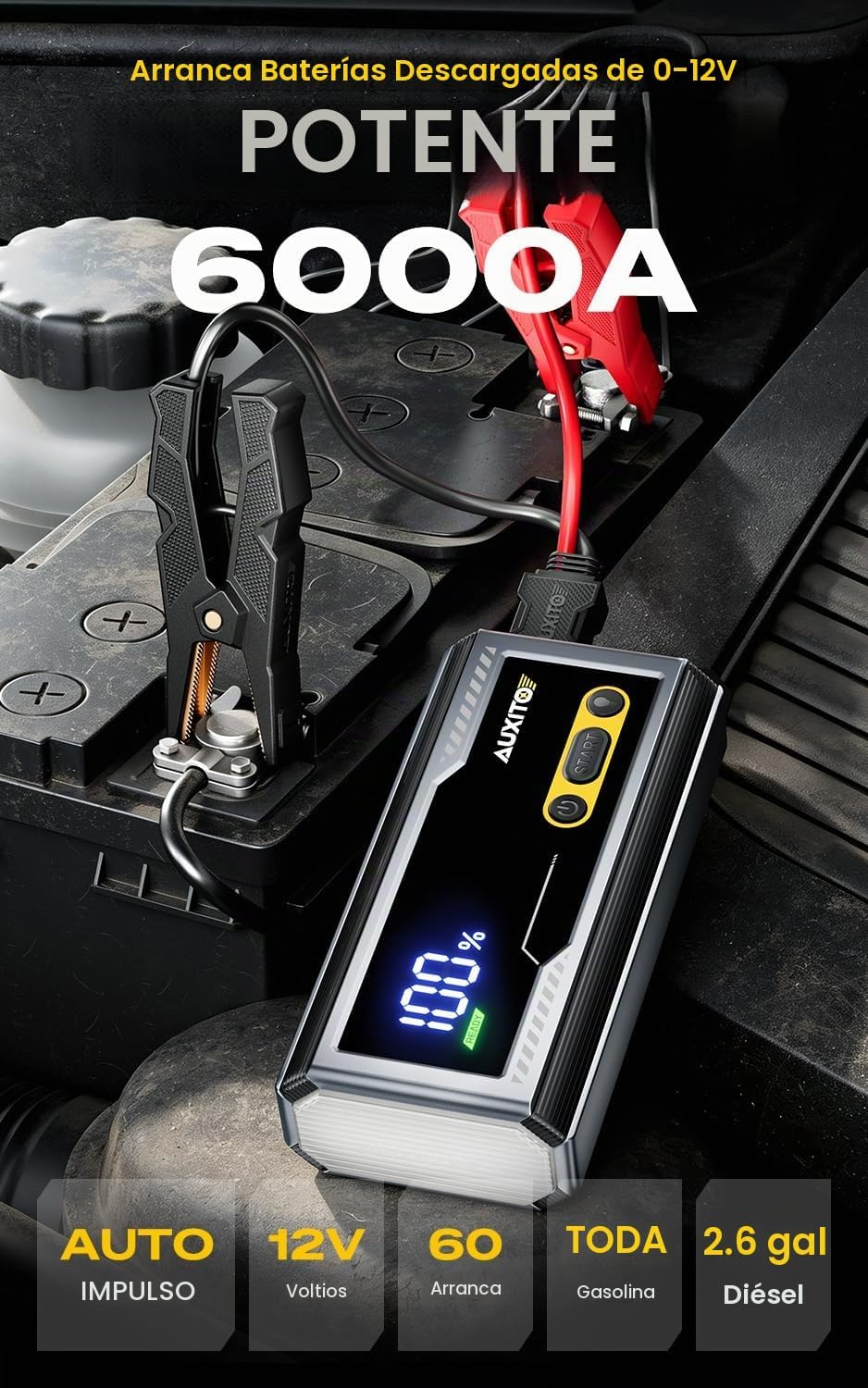 AUXITO Arrancador de 6000A, arrancador de batería de coche de 12V,...