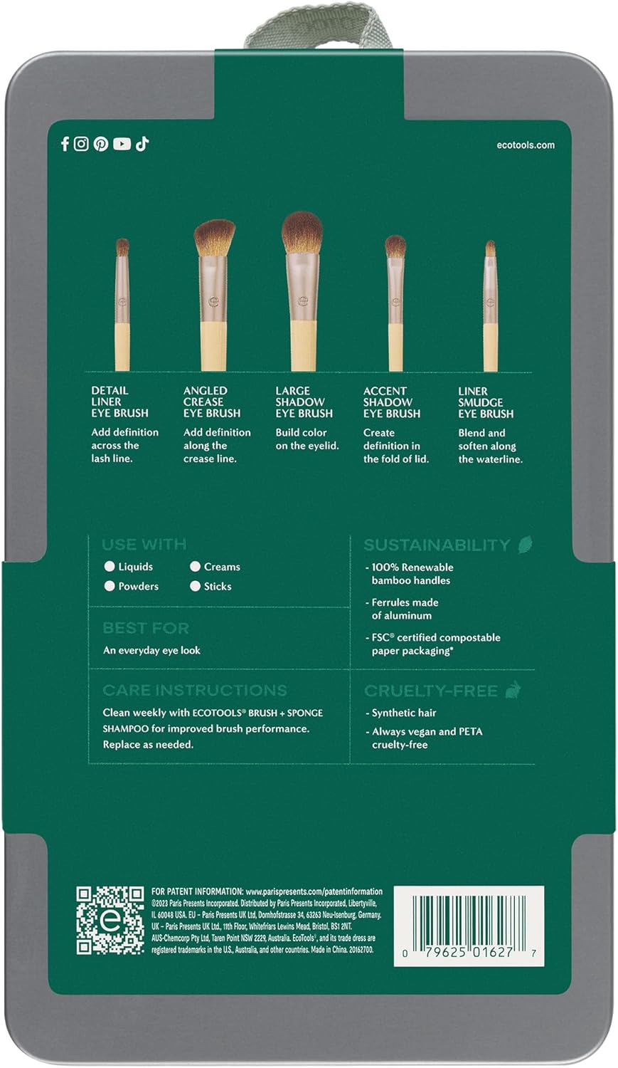 EcoTools Daily Defined Kit de Brochas para Ojos, Brochas de Maquill...