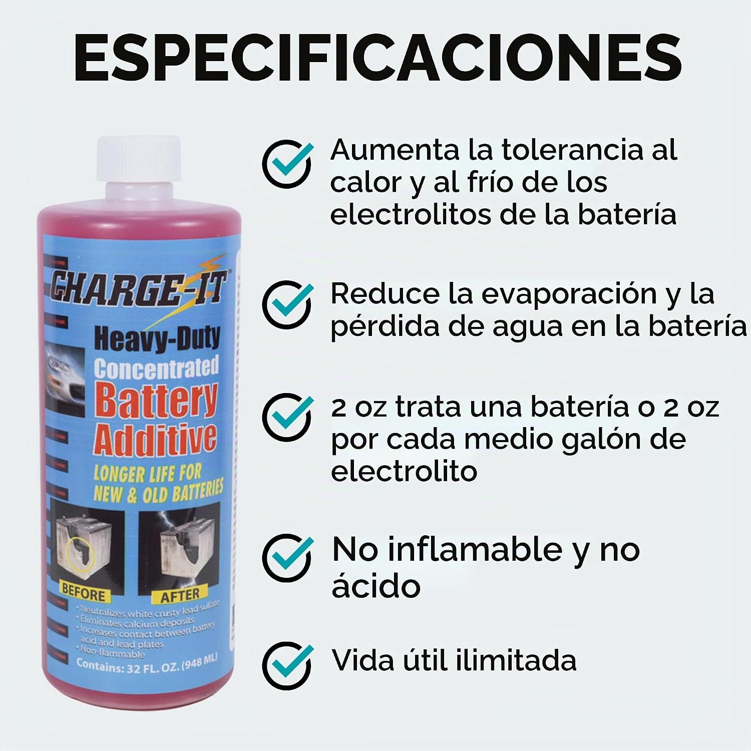 Charge-It aditivo concentrado para batería, 32 onzas