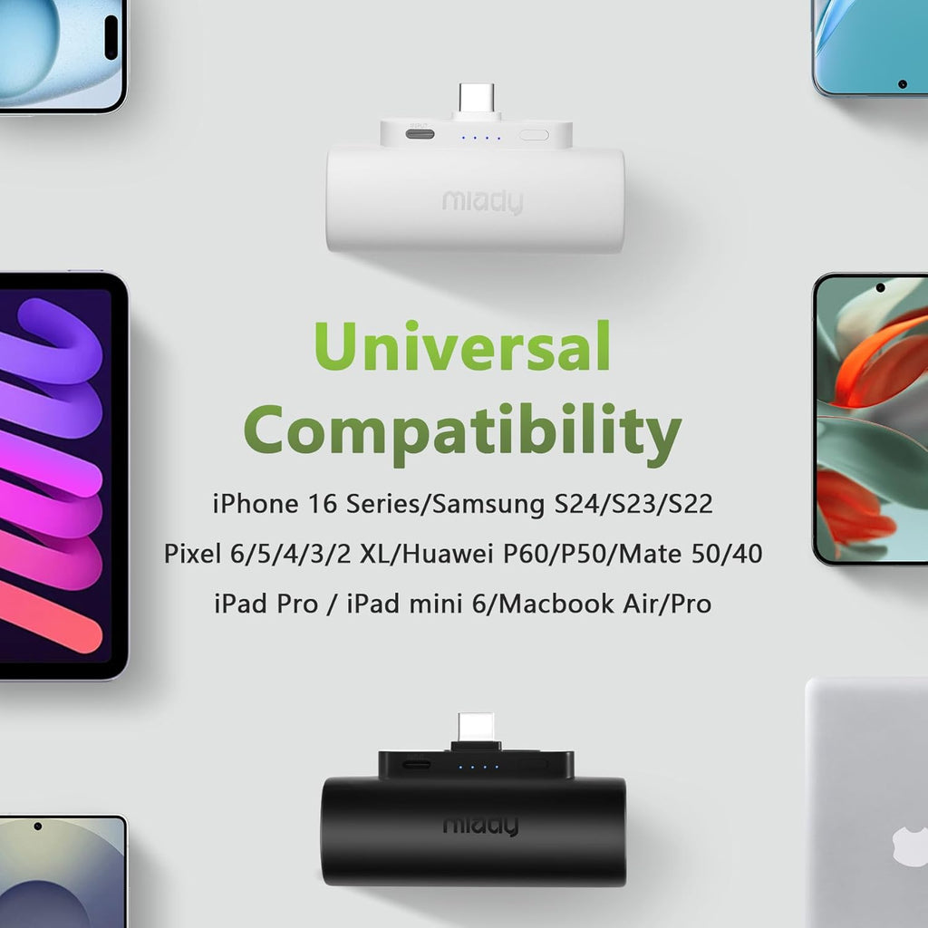 Miady Paquete de 2 cargadores portátiles de 5000 mAh con conector t...