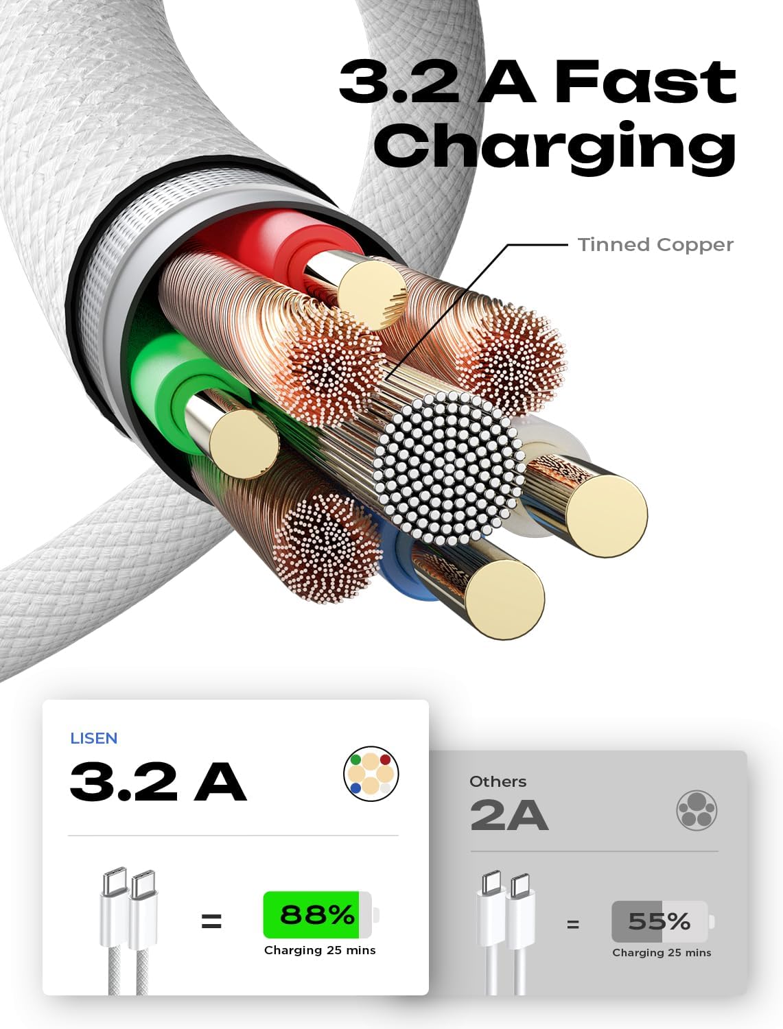 LISEN Cable USB C, Paquete de 5 [3.3\/3.3\/6.6\/6.6\/10 PIES] Cable...