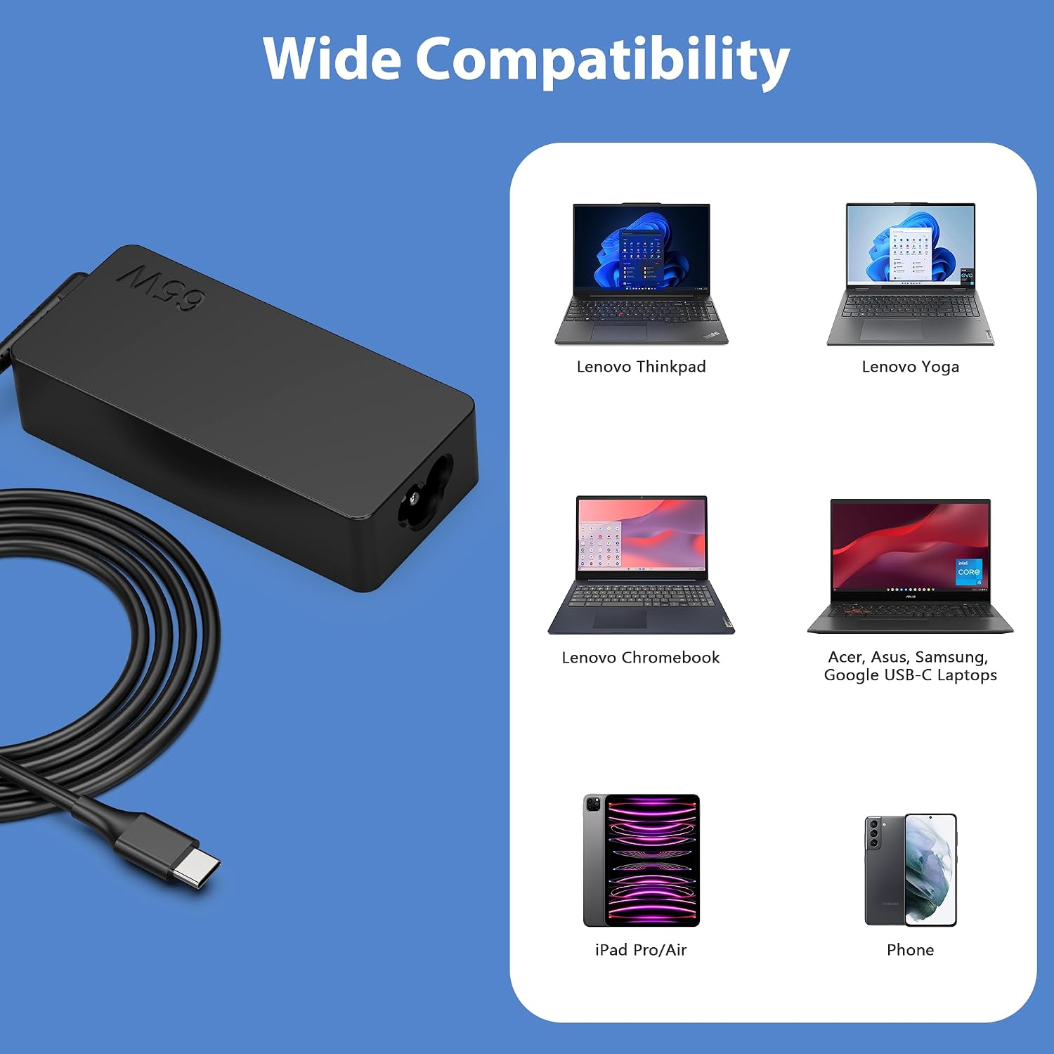 QIOUZW Cargador para portátil USB C de 65 W y 45 W, compatible con...