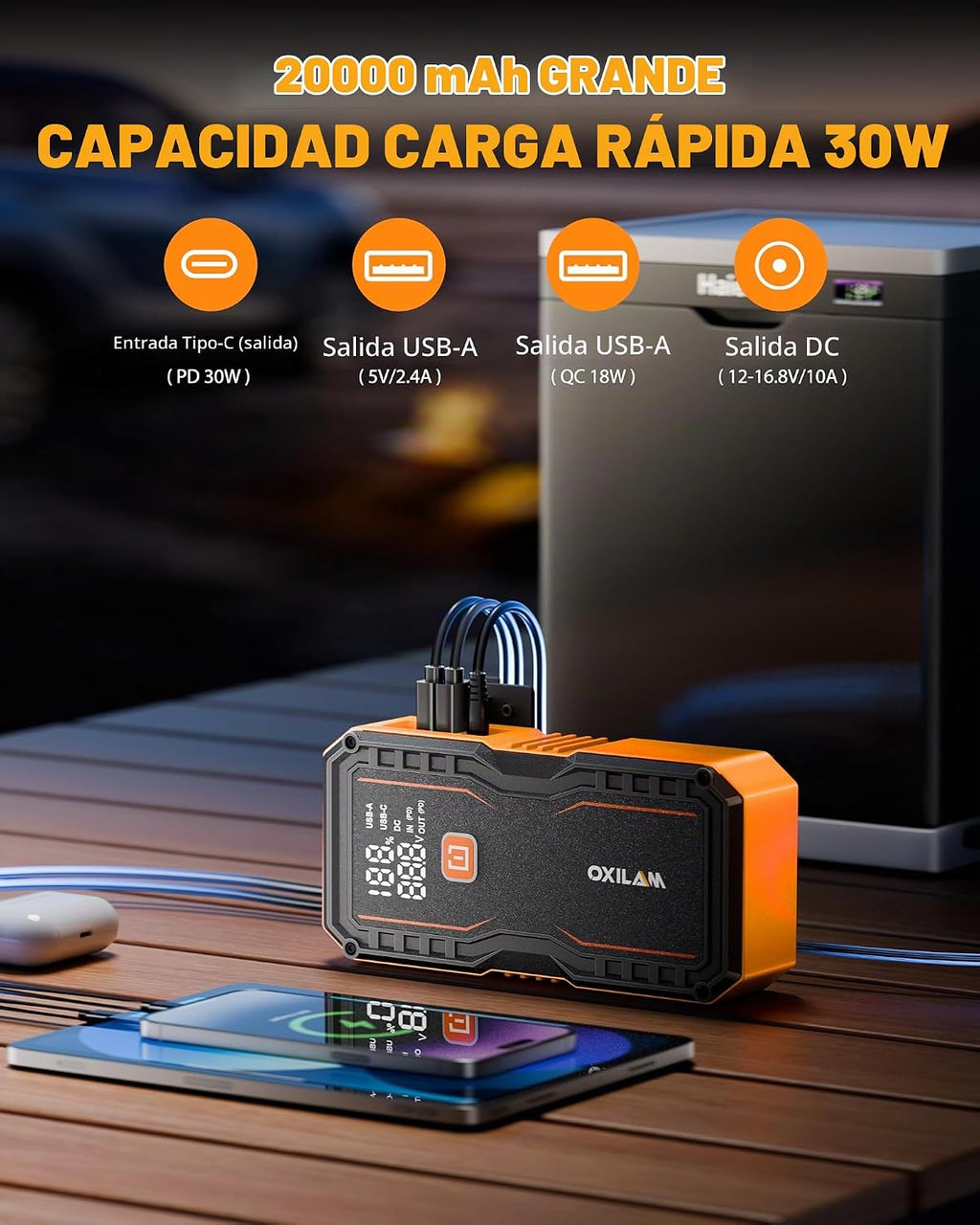 OXILAM Arrancador 20000mAh para todos los motores de gasolina y dié...