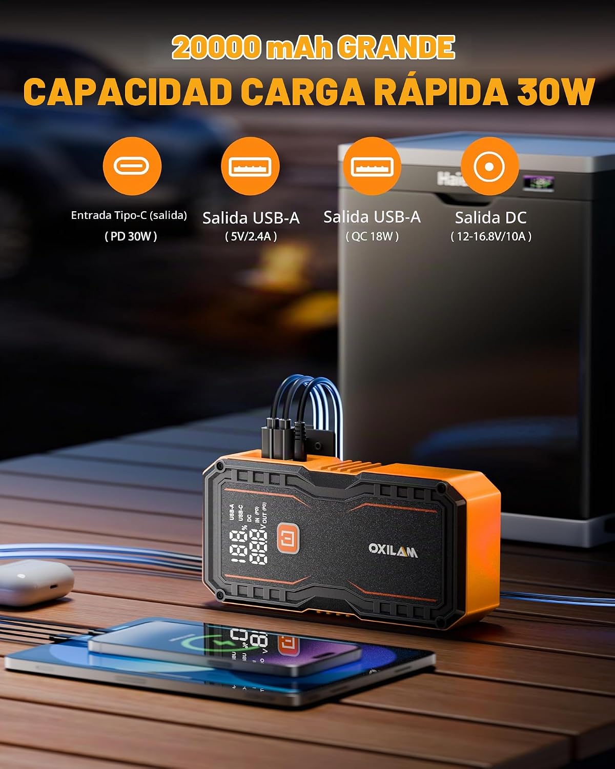 OXILAM Arrancador 20000mAh para todos los motores de gasolina y dié...