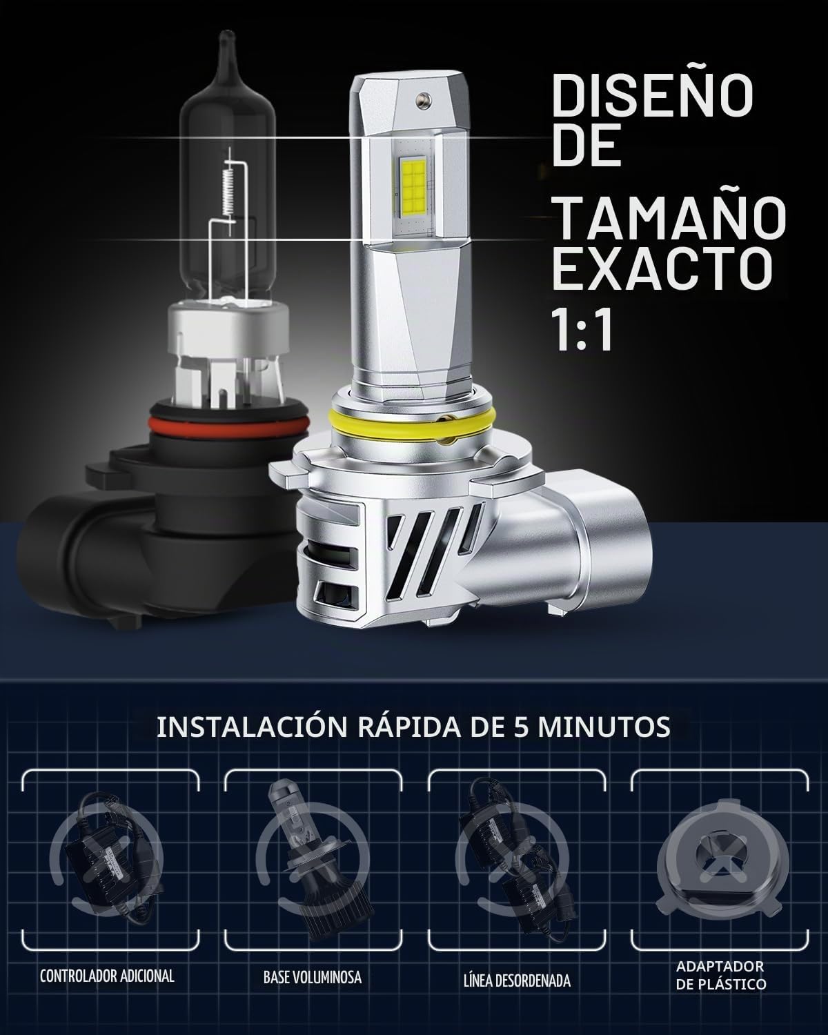 AUXITO Bombillas 9005\/HB5, 50.000 lm de ultra brillo, tamaño halóg...