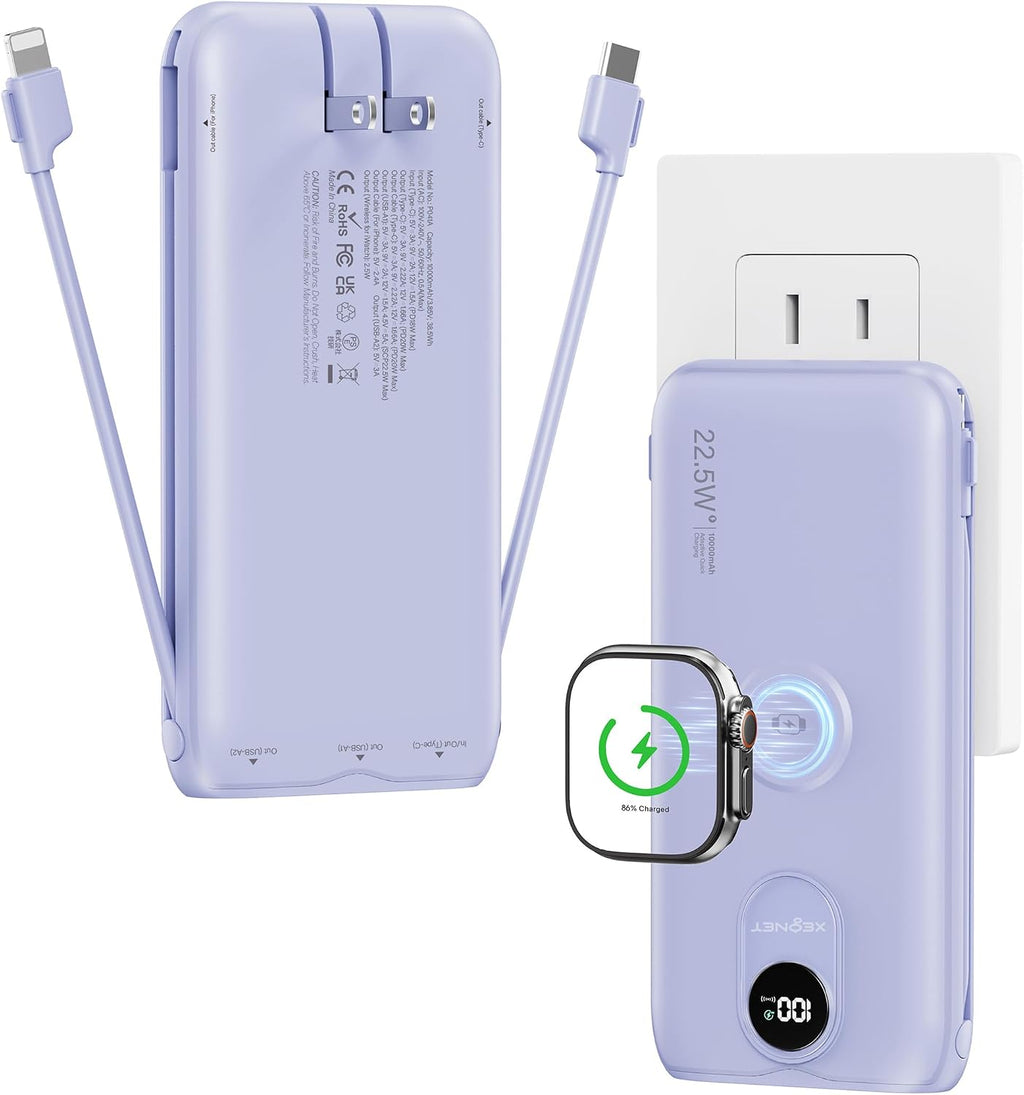 Cargador Portátil XEGNER 10000mAh 20W, Enchufe de Pared, 2 Cables,...