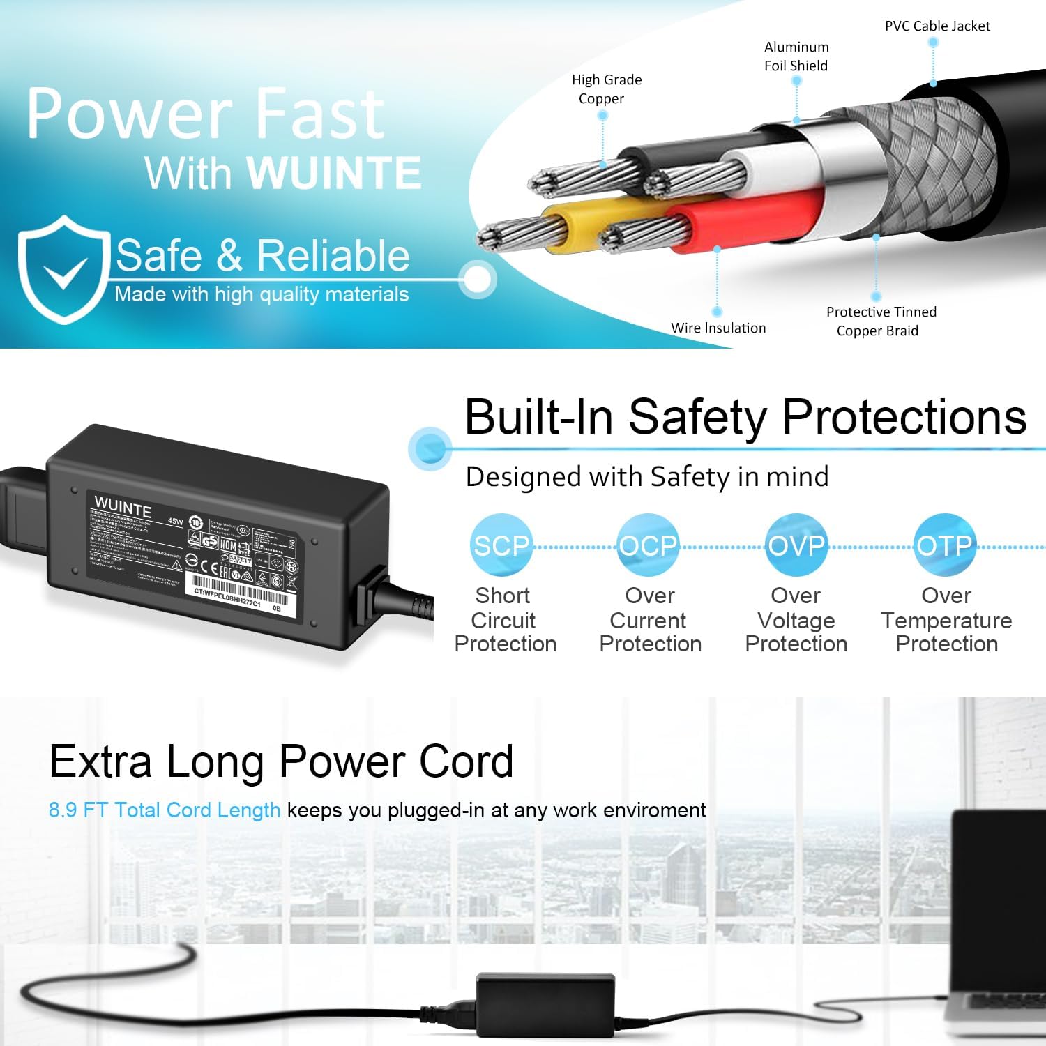 Cargador USB C para laptop compatible con cable de alimentación HP...