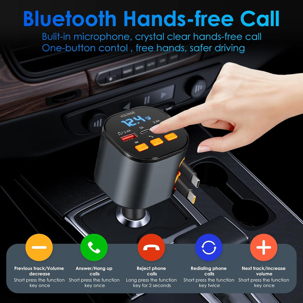 Cargador de Coche Retráctil, Cargador de Coche para Teléfono 5 en 1...