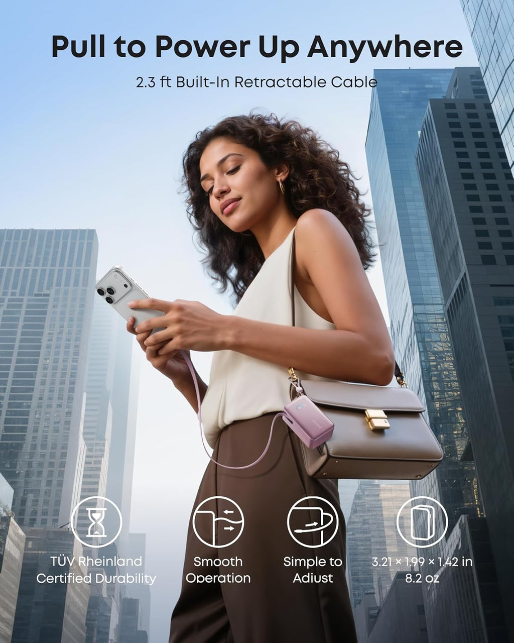 Anker Cargador portátil nano, 45 W 10000 mAh con cable retráctil de...