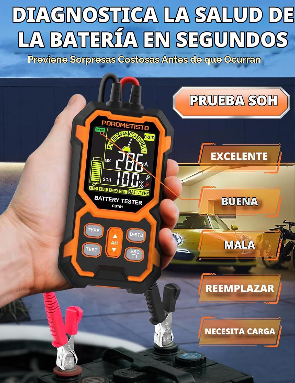 Probador de Voltaje de Batería Automático Plug and Play 50-1999 CCA...