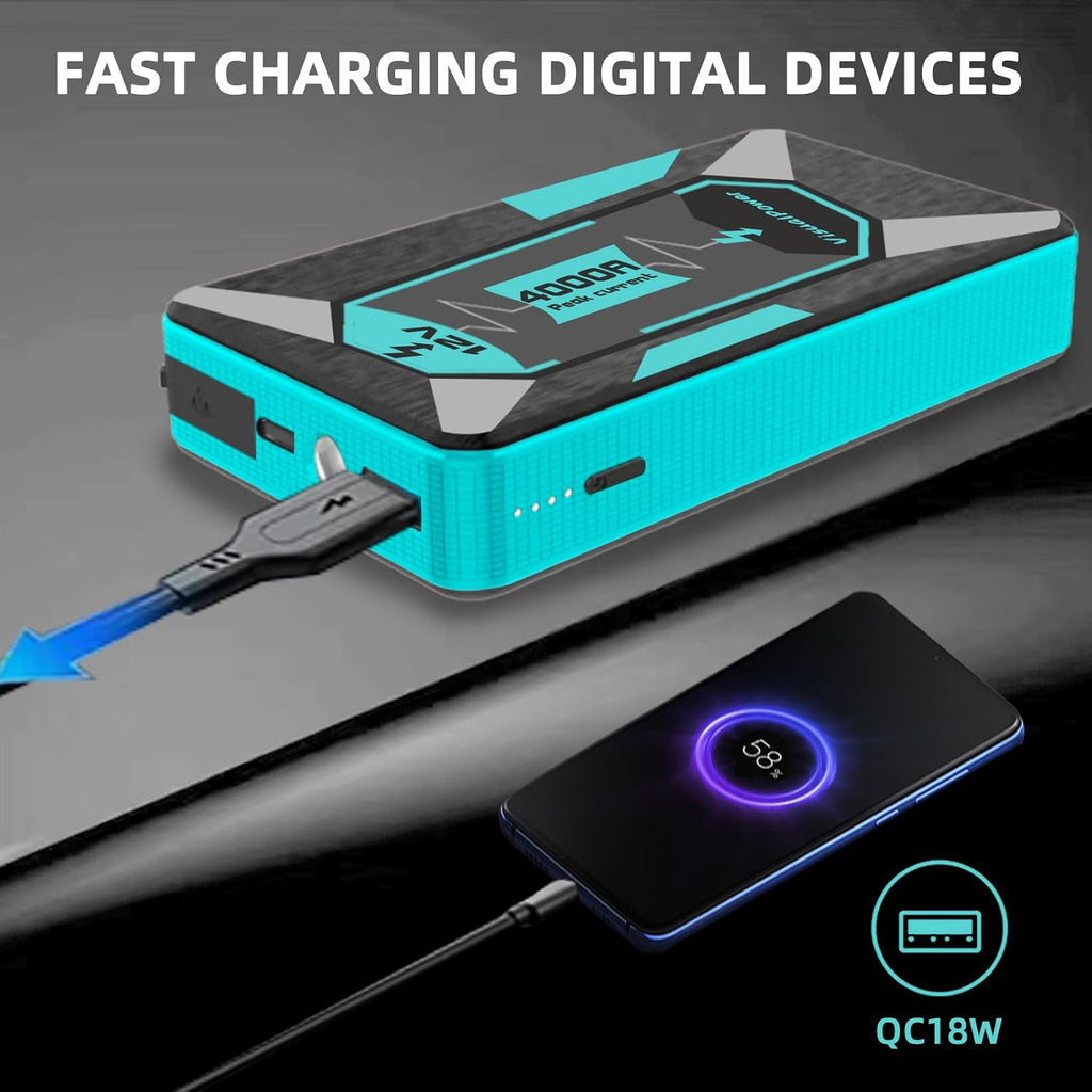 VisualPower Arrancador portátil, arranque de motocicleta de pico de...