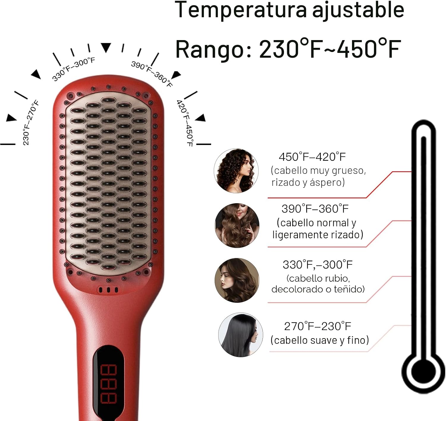 MEGAWISE - Cepillo alisador de cabello, cepillo de cerámica iónica...