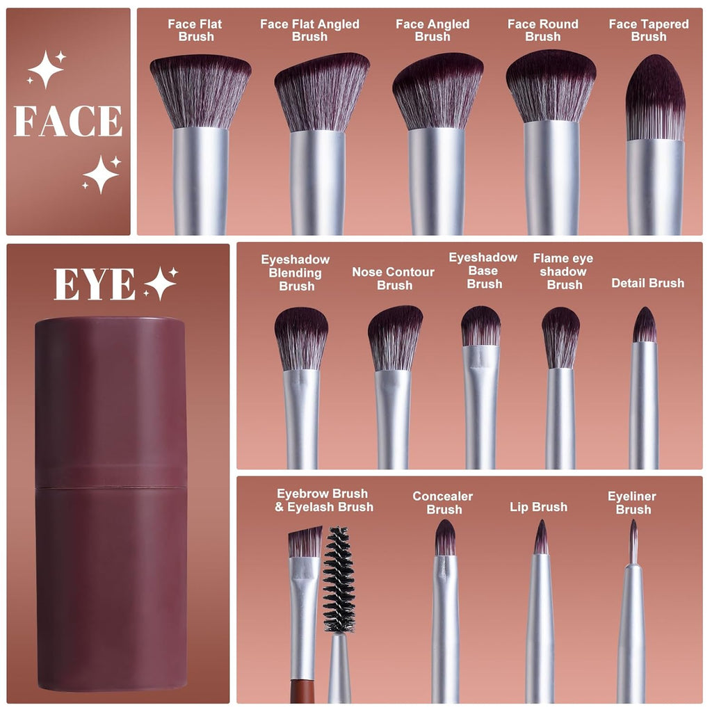 BS-MALL Juego de 14 brochas de maquillaje con estuche, brocha para...