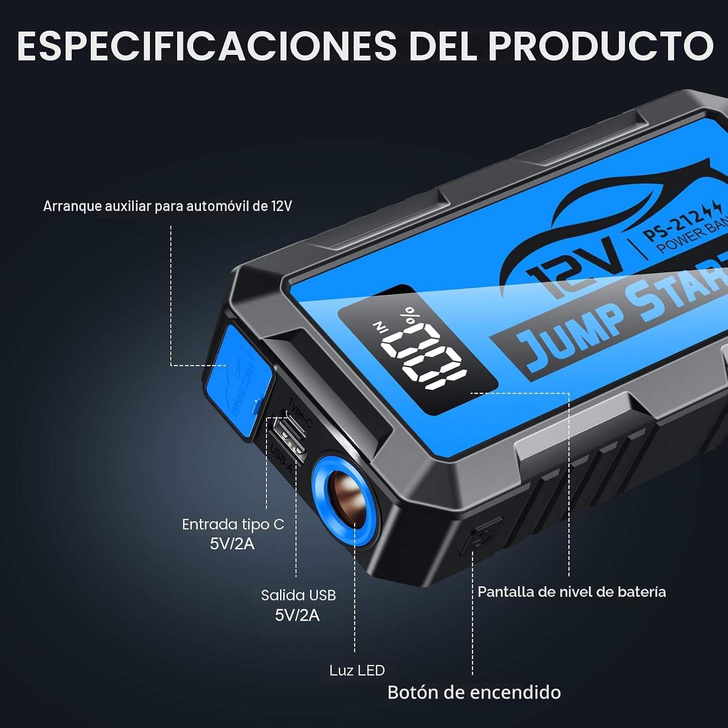 Arrancador de coche de 8000 A, batería de arranque de 12 V (todo ga...