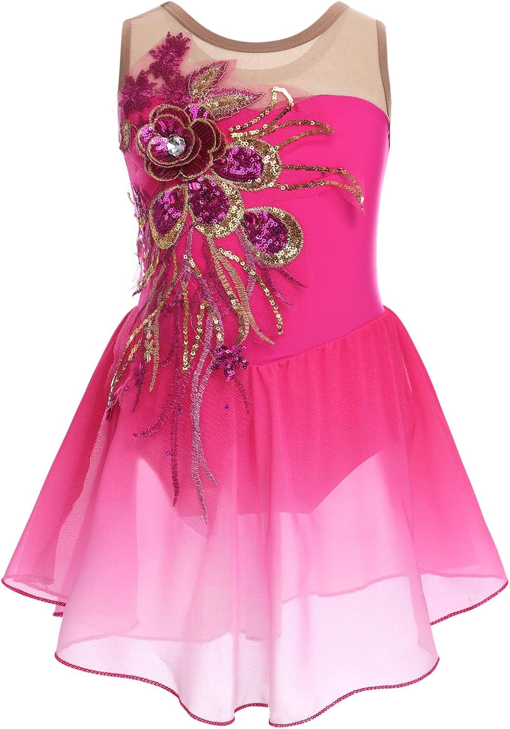 Vestido de patinaje artístico sobre hielo para niñas, lentejuelas b...