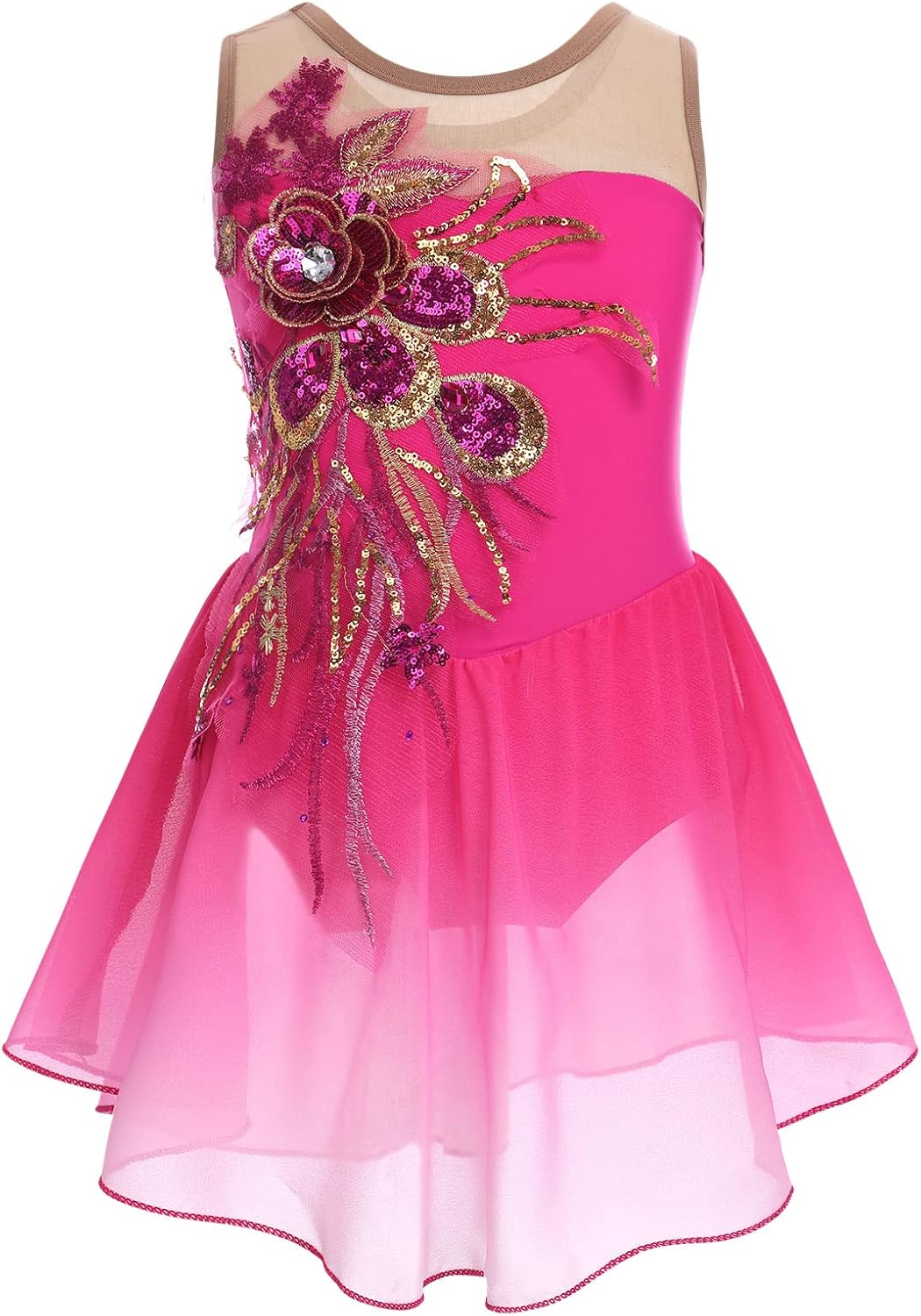 Vestido de patinaje artístico sobre hielo para niñas, lentejuelas b...