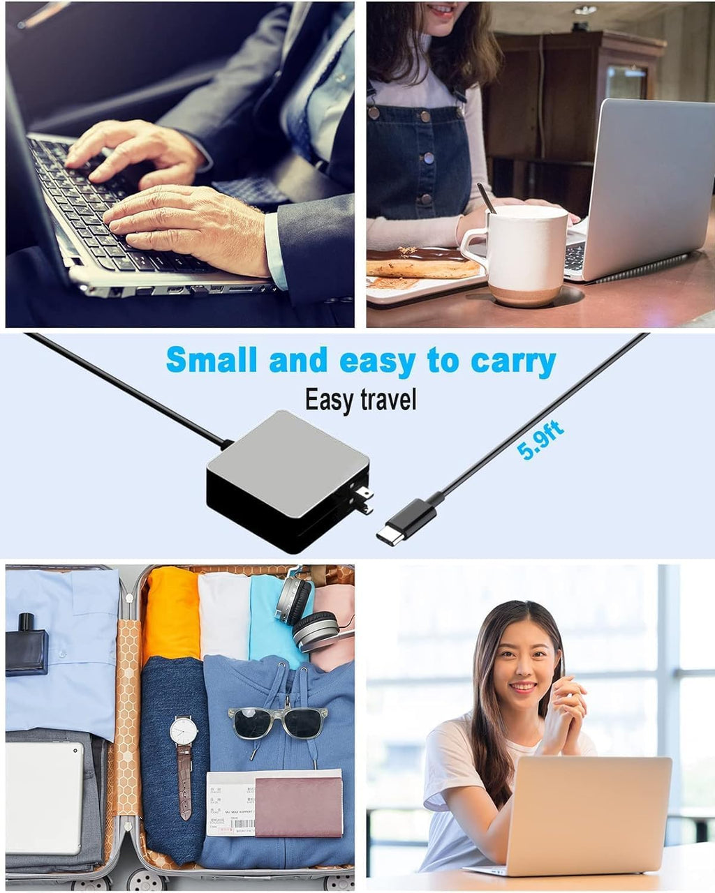 Cargador USB C para portátil de 65 W y 45 W - Adaptador de CA rápid...