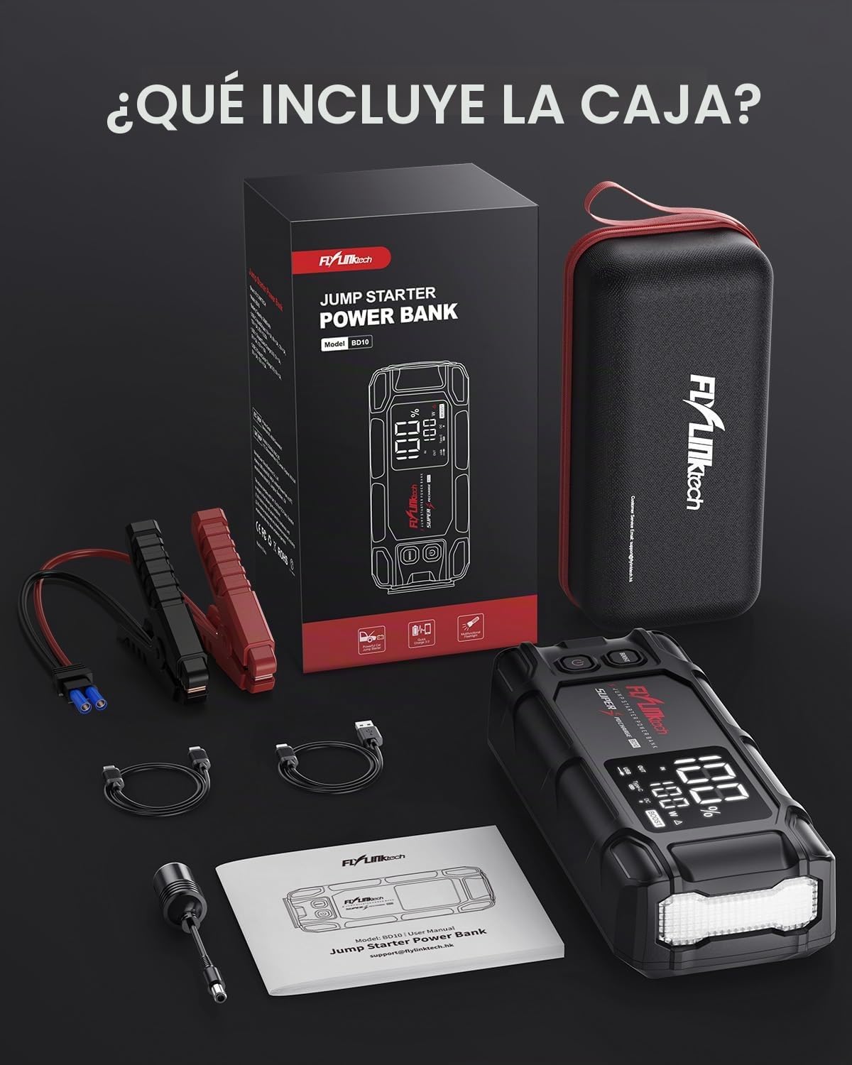 FLYLINKTECH Arrancador de batería de automóvil, 6000 A pico 26800 m...